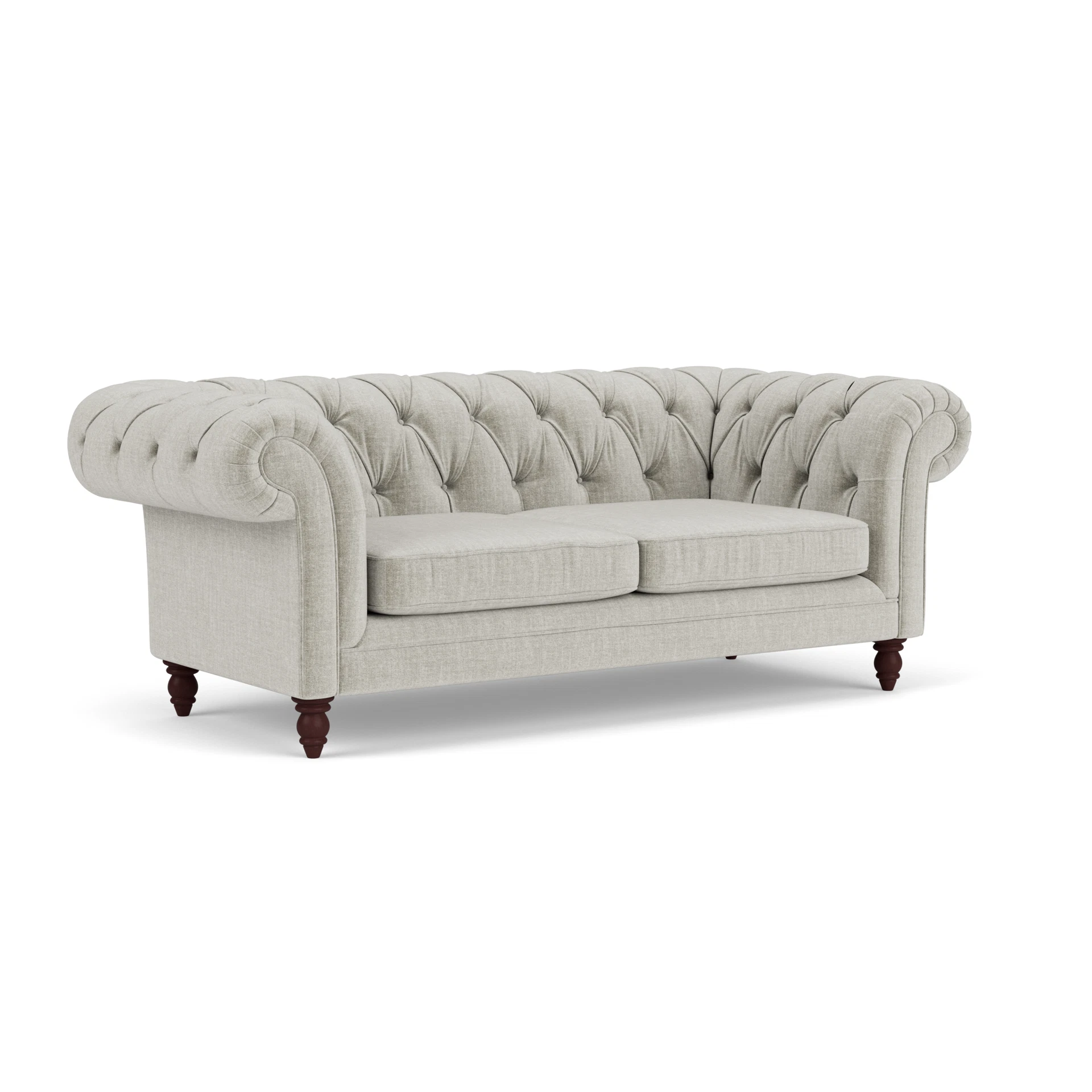 Harris Chesterfield Large 2 Seater Sofa in Eco Chenille - Grey Mist with Light legs