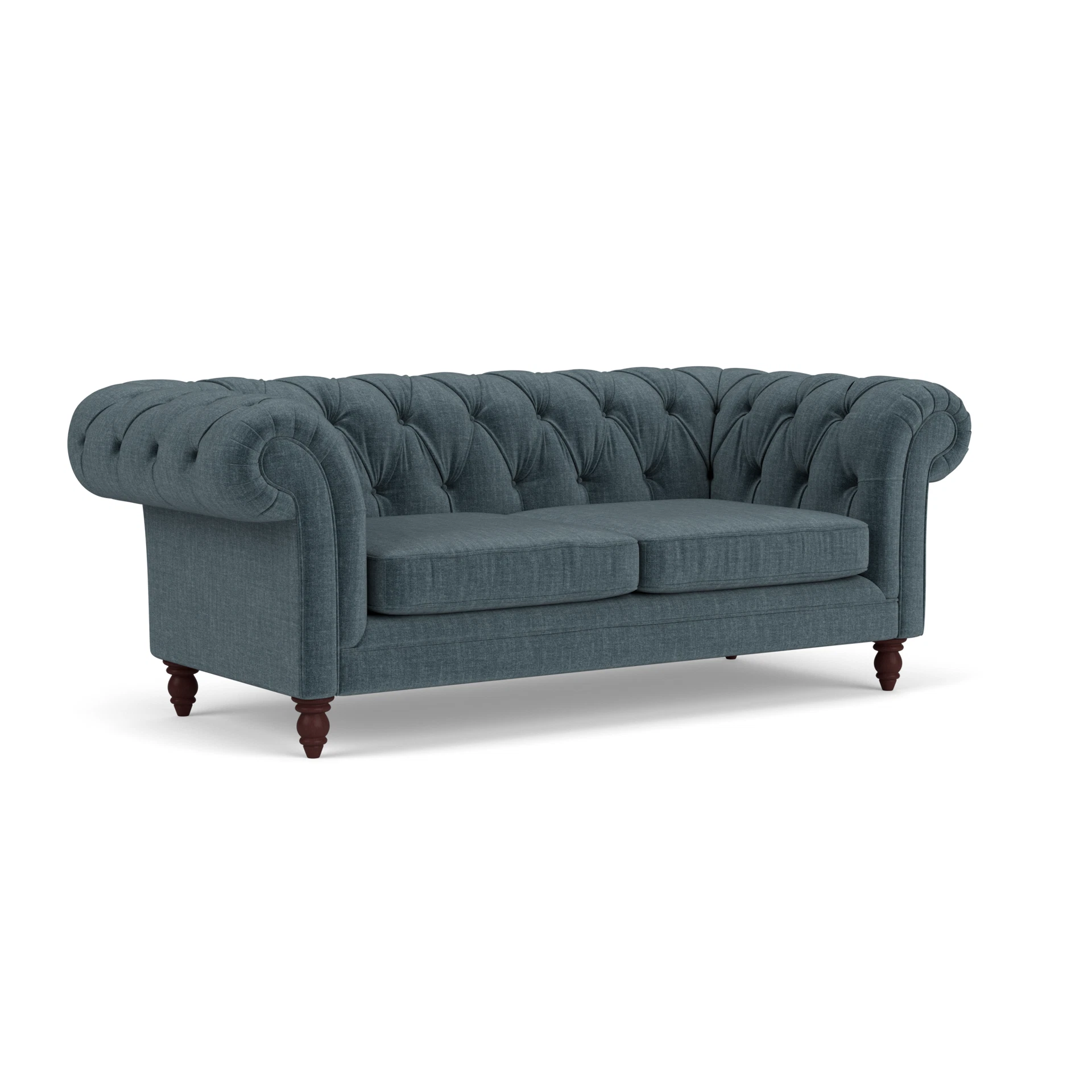 Harris Chesterfield Large 2 Seater Sofa in Eco Chenille - Teal with Light legs