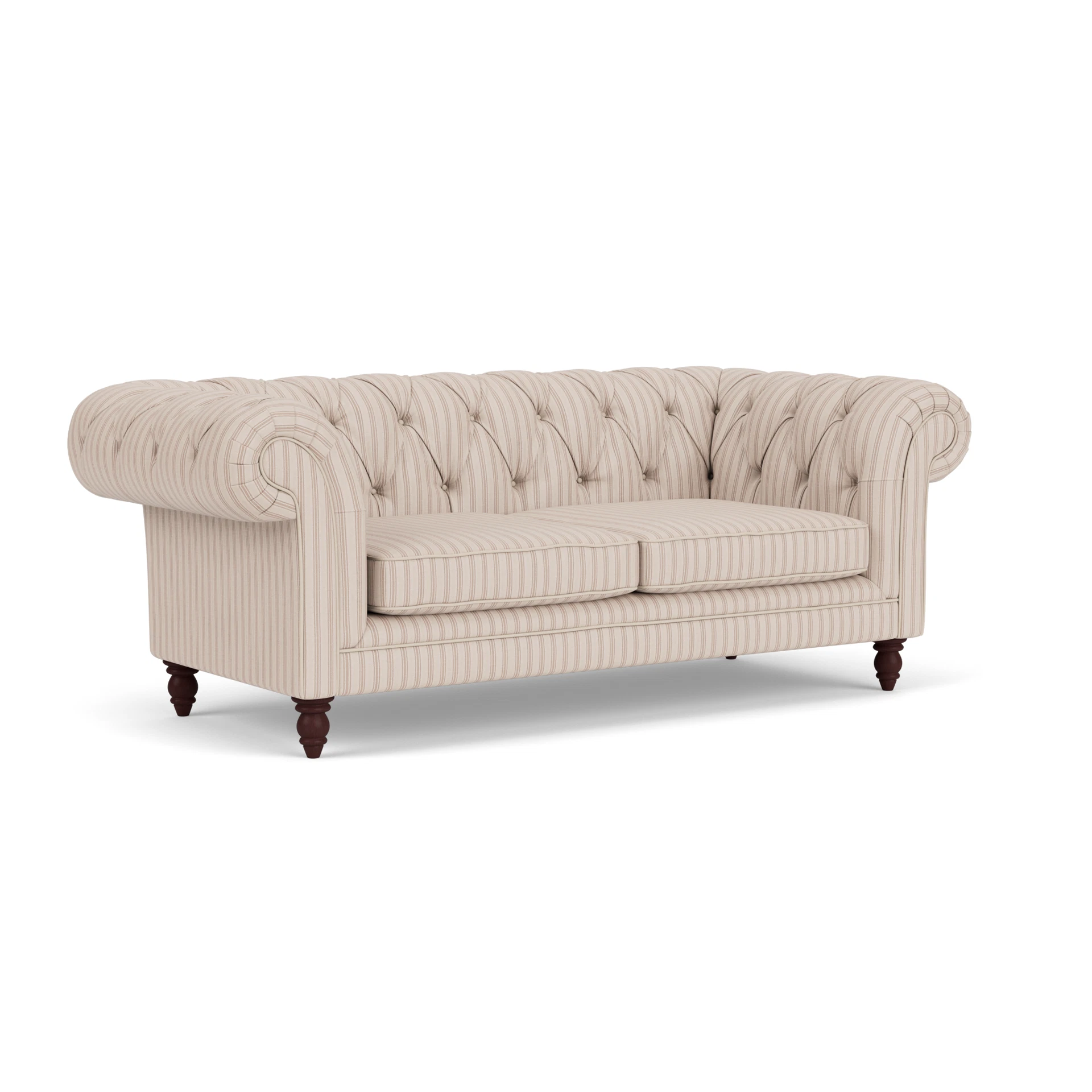 Harris Chesterfield Large 2 Seater Sofa in Kingham Stripe - Flax with Light legs