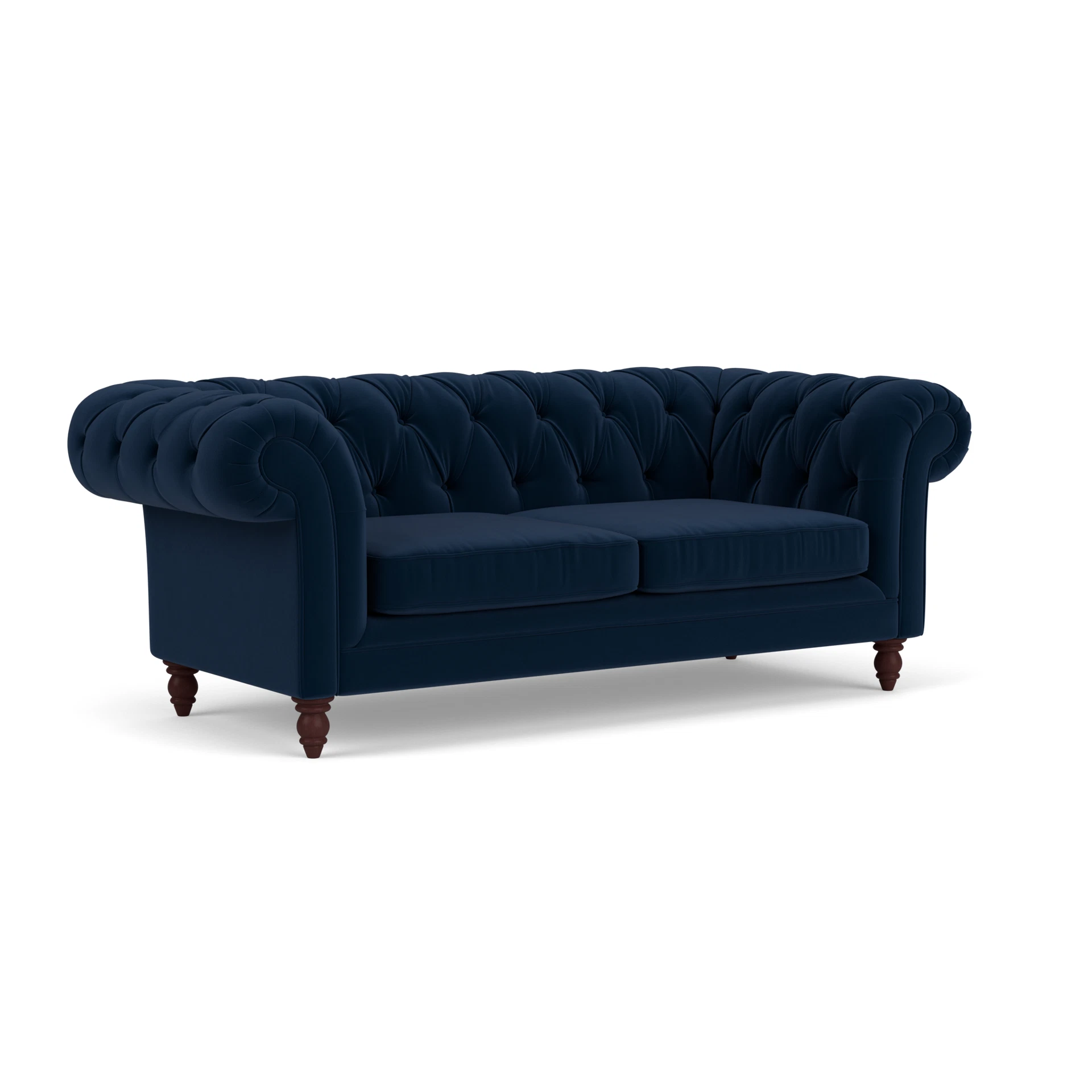 Harris Chesterfield Large 2 Seater Sofa in Matt Velvet - Deep Blue with Light legs