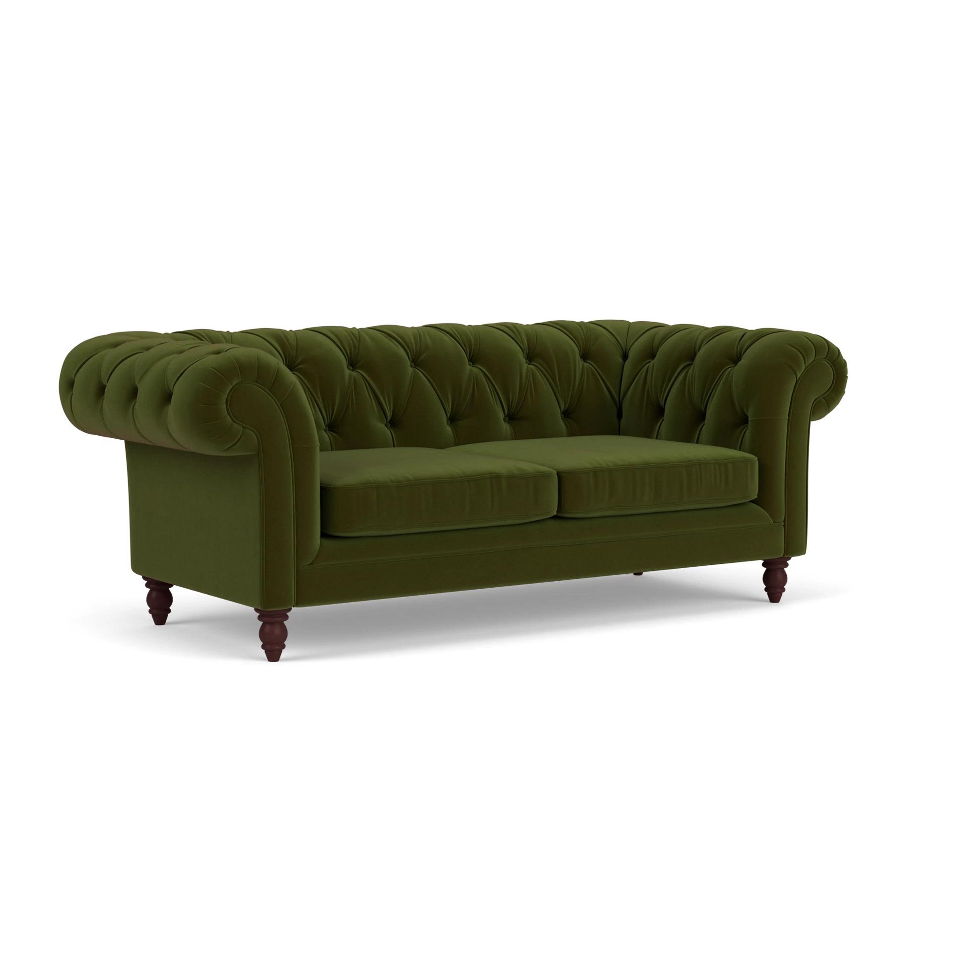 Harris Chesterfield Large 2 Seater Sofa in Matt Velvet - Forest Green with Light legs