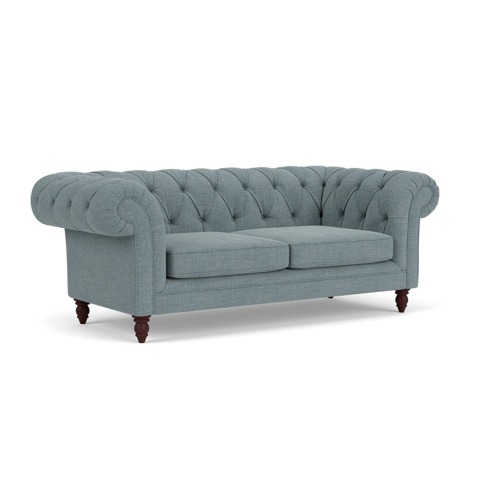 Harris Chesterfield Large 2 Seater Sofa in Rustic Weave - Teal Marl with Light legs