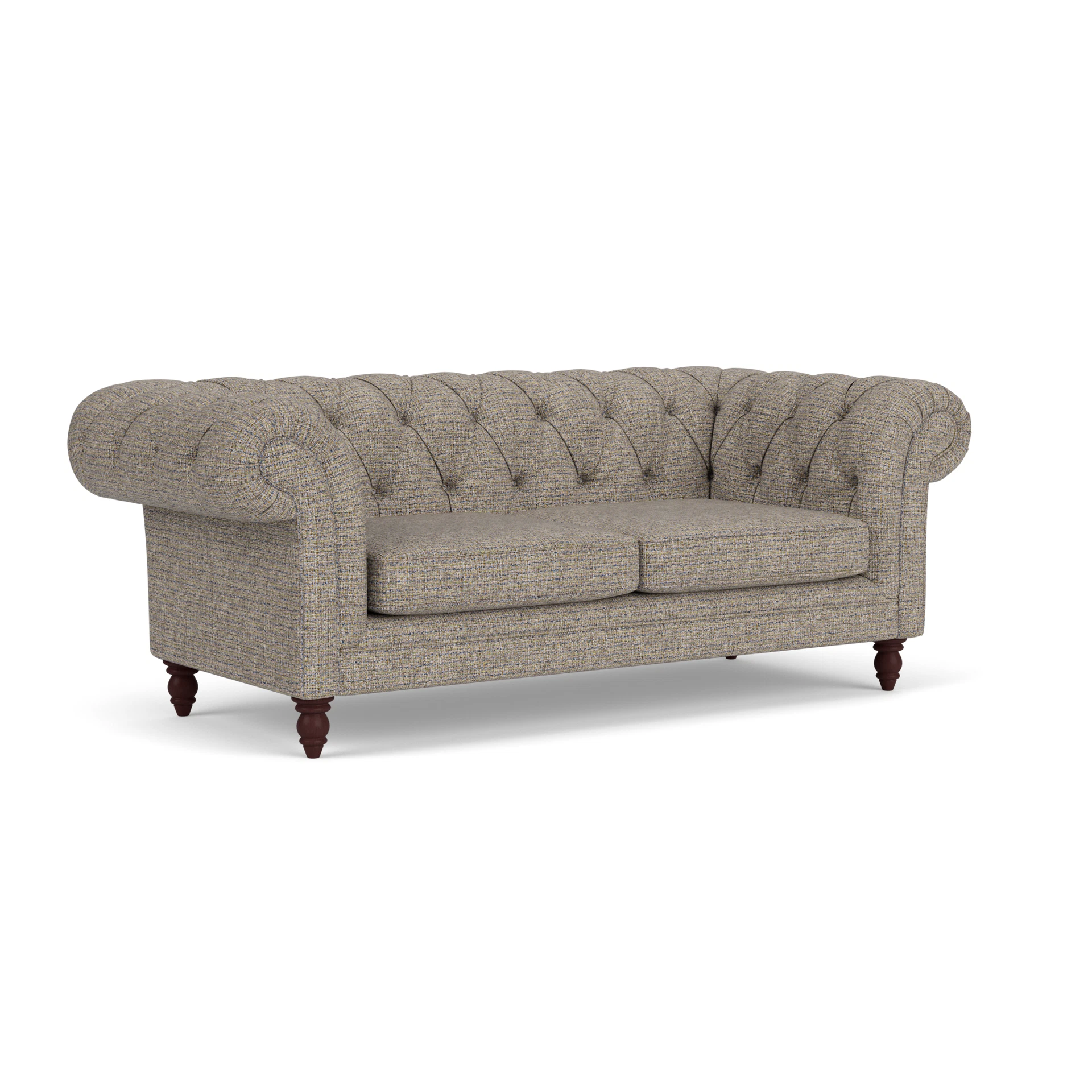 Harris Chesterfield Large 2 Seater Sofa in Textured Weave - Shoreline Mix with Light legs