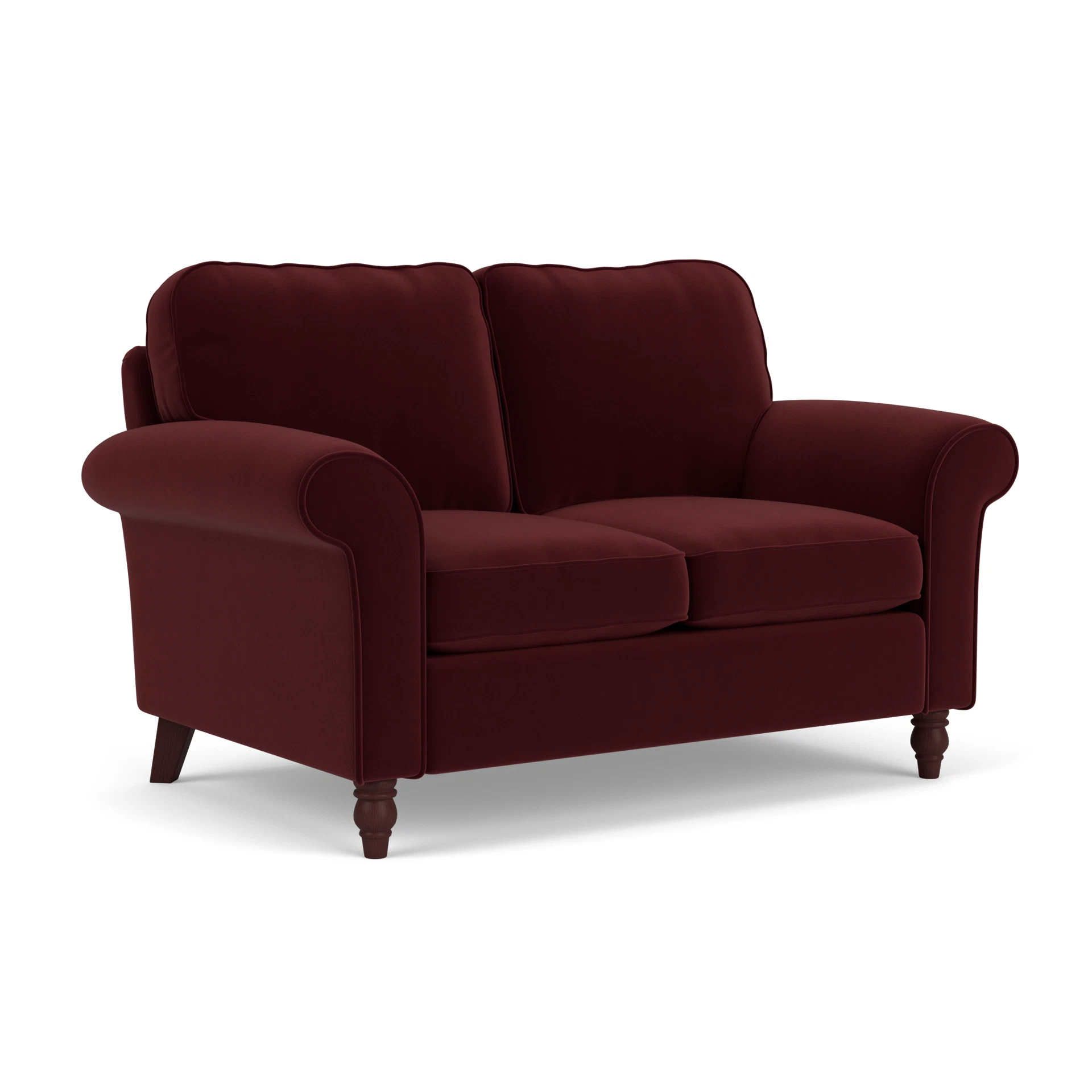 Hurley 2 Seater Sofa in Matt Velvet - Dark Rosehip with Light legs