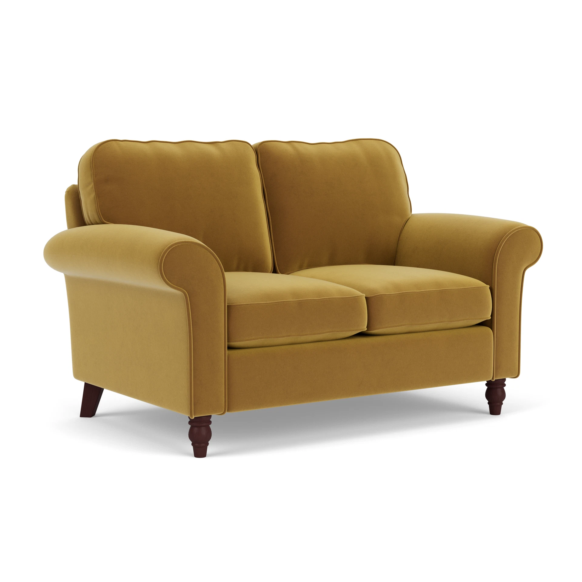 Hurley 2 Seater Sofa in Matt Velvet - Mustard with Light legs