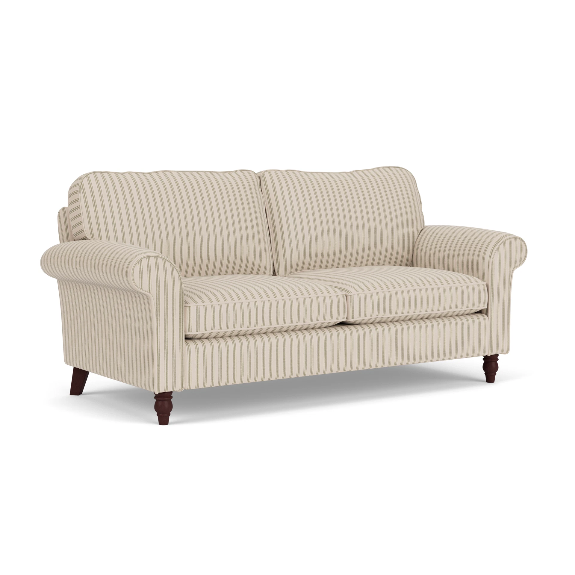 Hurley 3 Seater Sofa in Kingham Stripe - Sage with Light legs