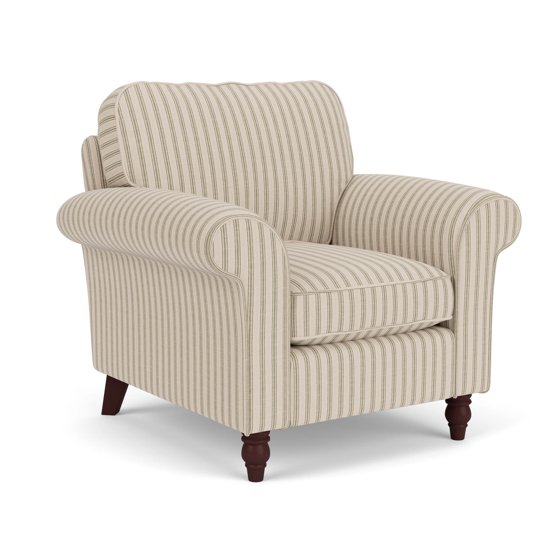 Hurley Armchair in Kingham Stripe - Sage with Light legs