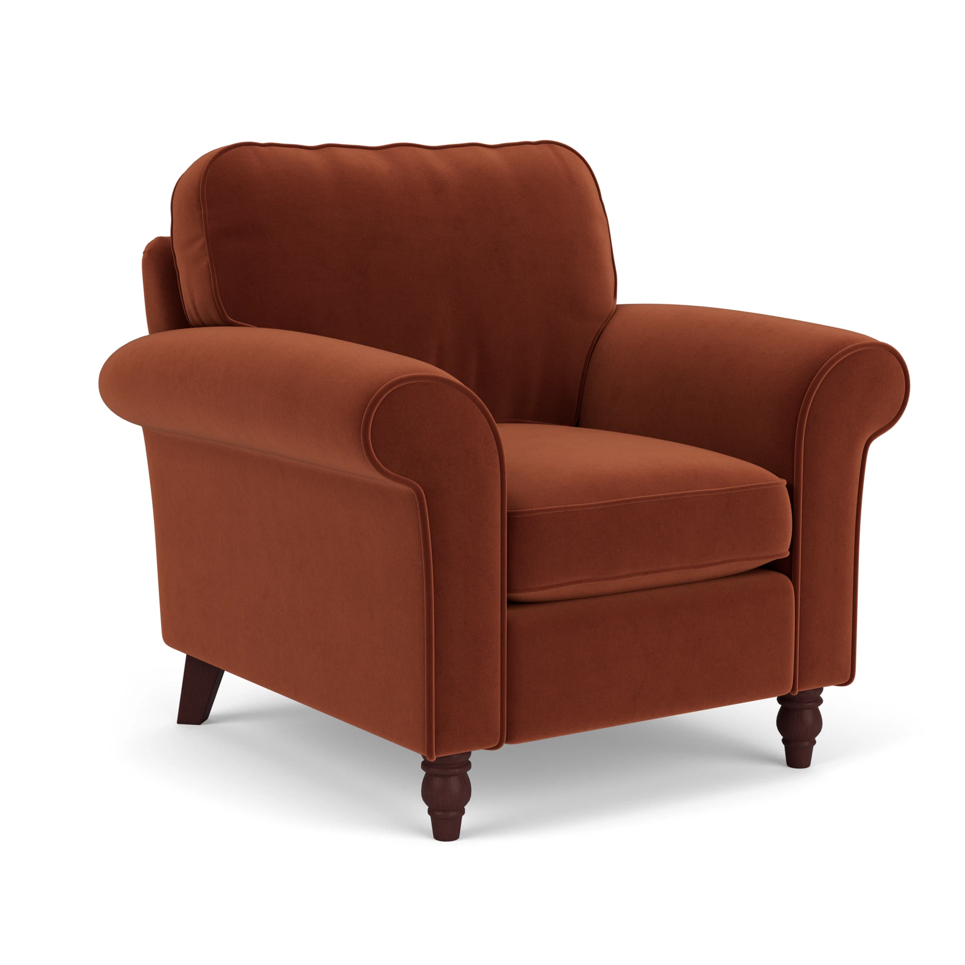 Hurley Armchair in Matt Velvet - Brick with Light legs