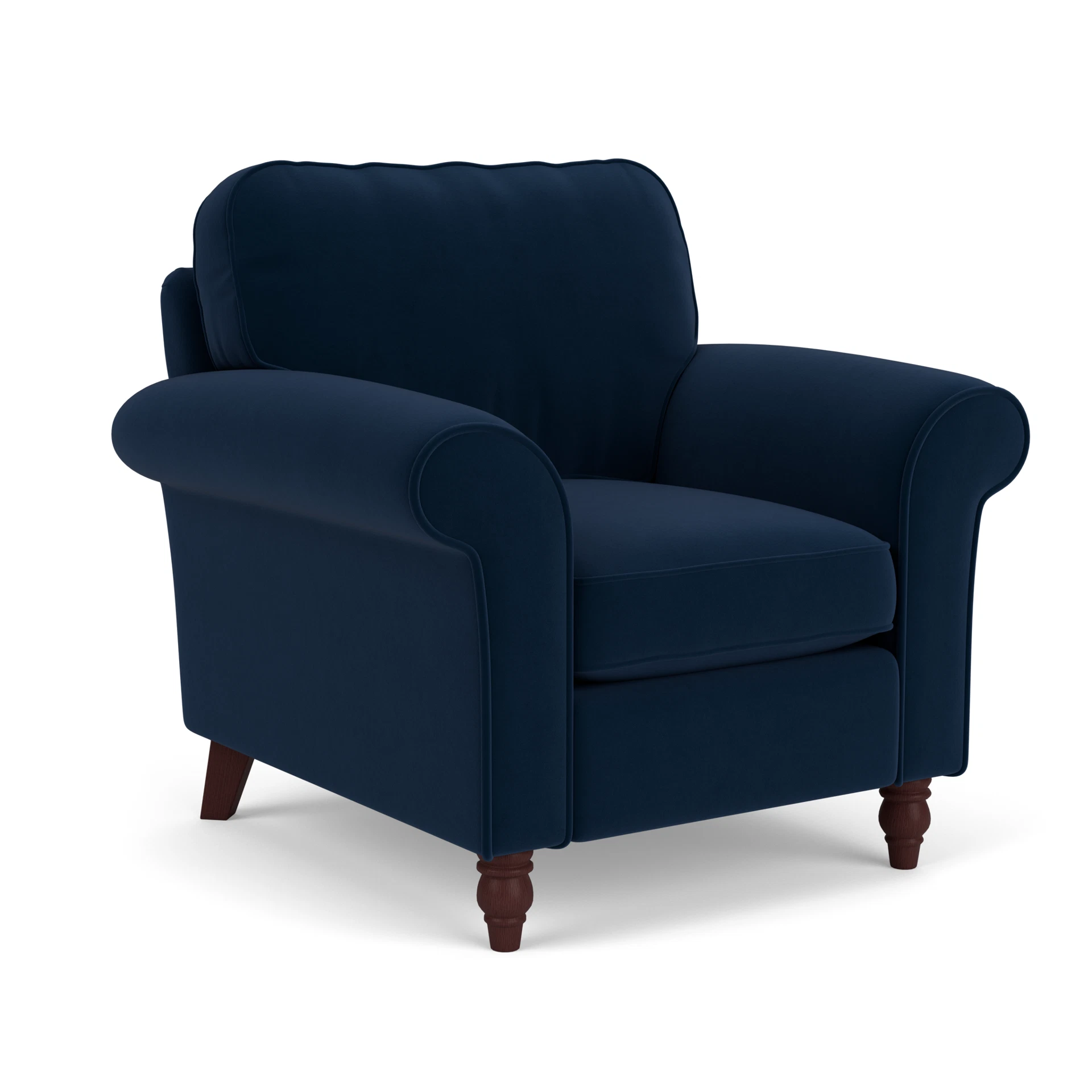 Hurley Armchair in Matt Velvet - Deep Blue with Light legs