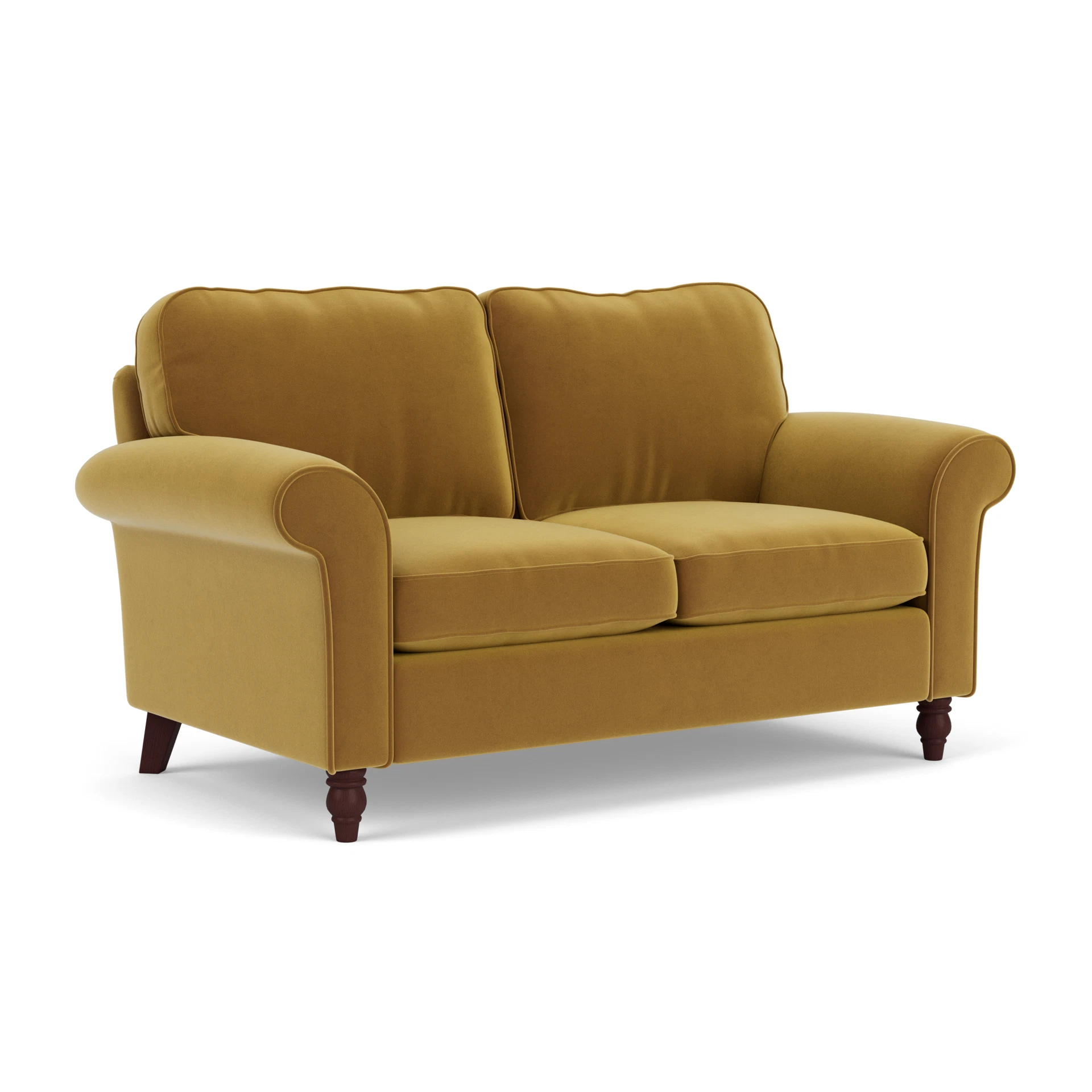 Hurley Large 2 Seater Sofa in Matt Velvet - Mustard with Light legs