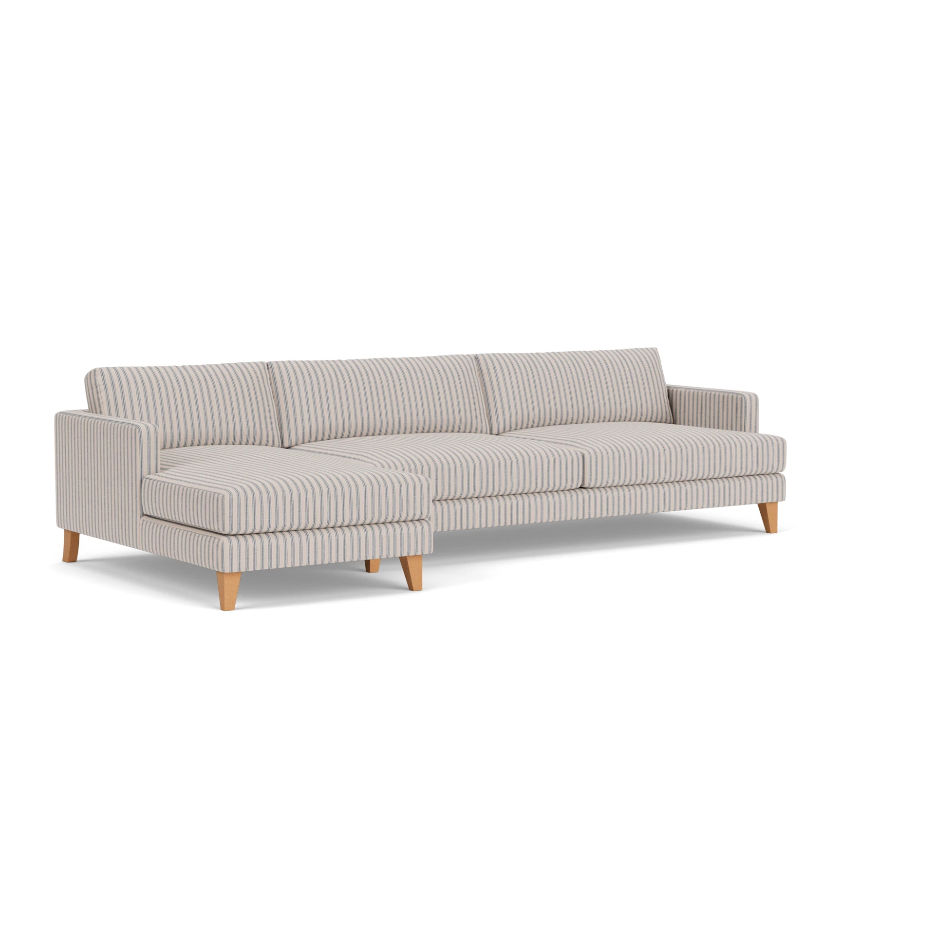 Jackson Chaise Extra Large Left Hand in Kingham Stripe - Indigo with Light legs