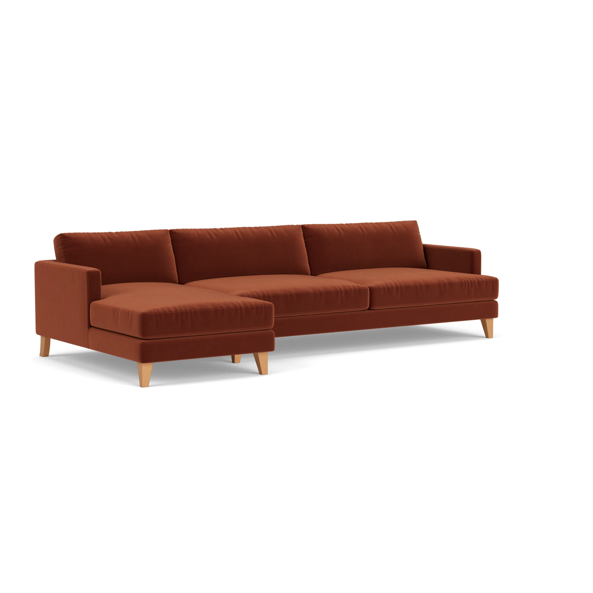 Jackson Chaise Extra Large Left Hand in Matt Velvet - Brick with Light legs
