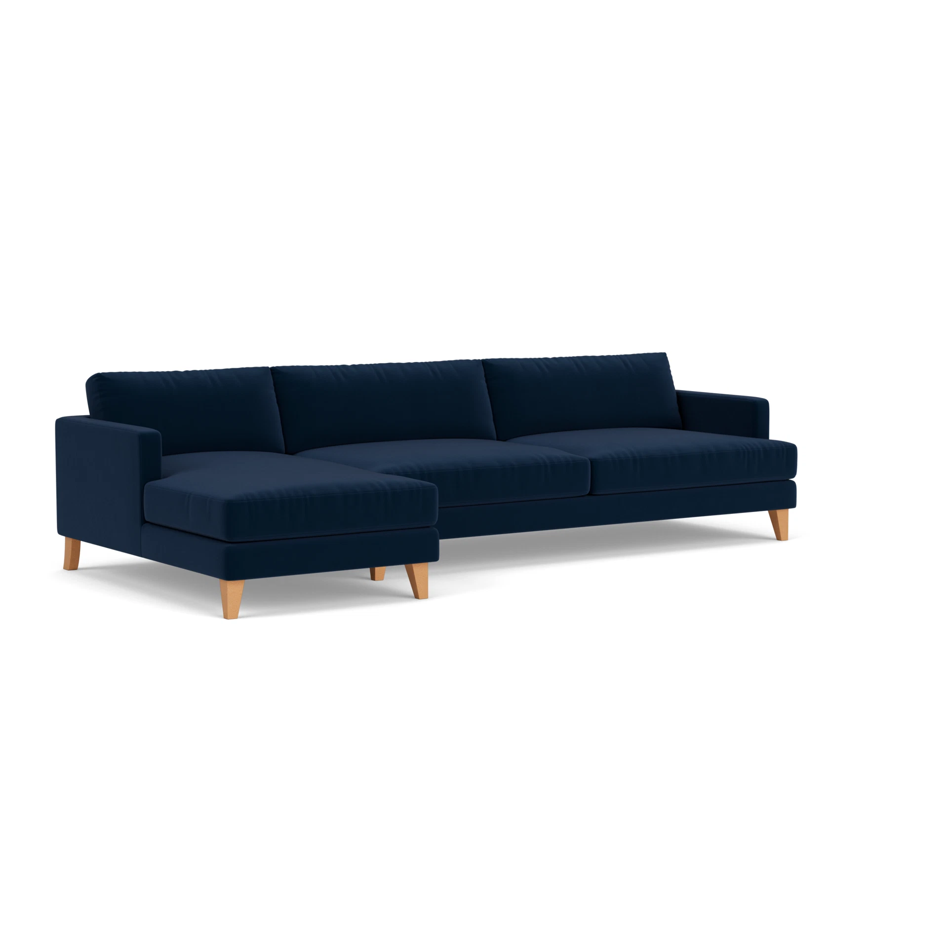Jackson Chaise Extra Large Left Hand in Matt Velvet - Deep Blue with Light legs