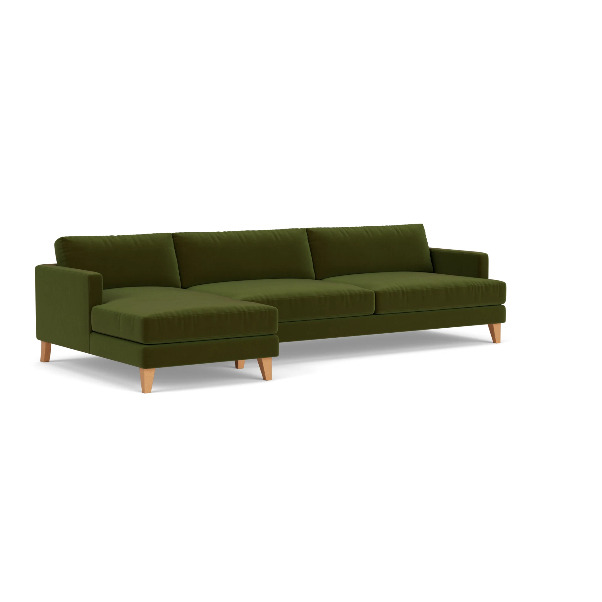 Jackson Chaise Extra Large Left Hand in Matt Velvet - Forest Green with Light legs