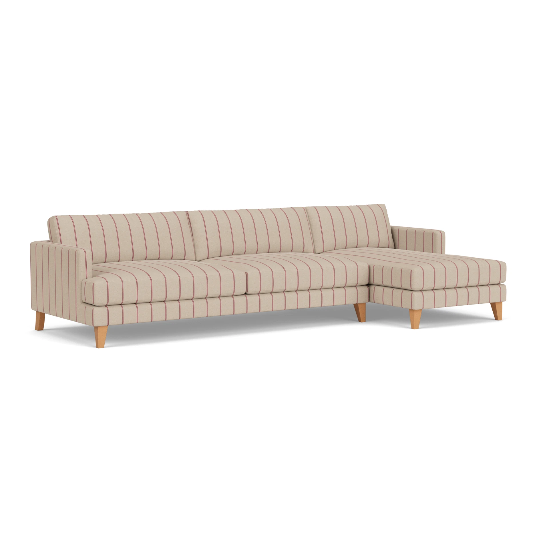 Jackson Chaise Extra Large Right Hand in Compton Stripe - Raspberry with Light legs