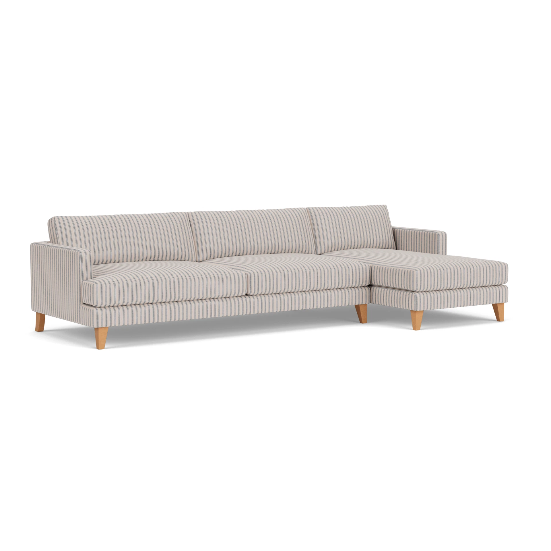 Jackson Chaise Extra Large Right Hand in Kingham Stripe - Indigo with Light legs