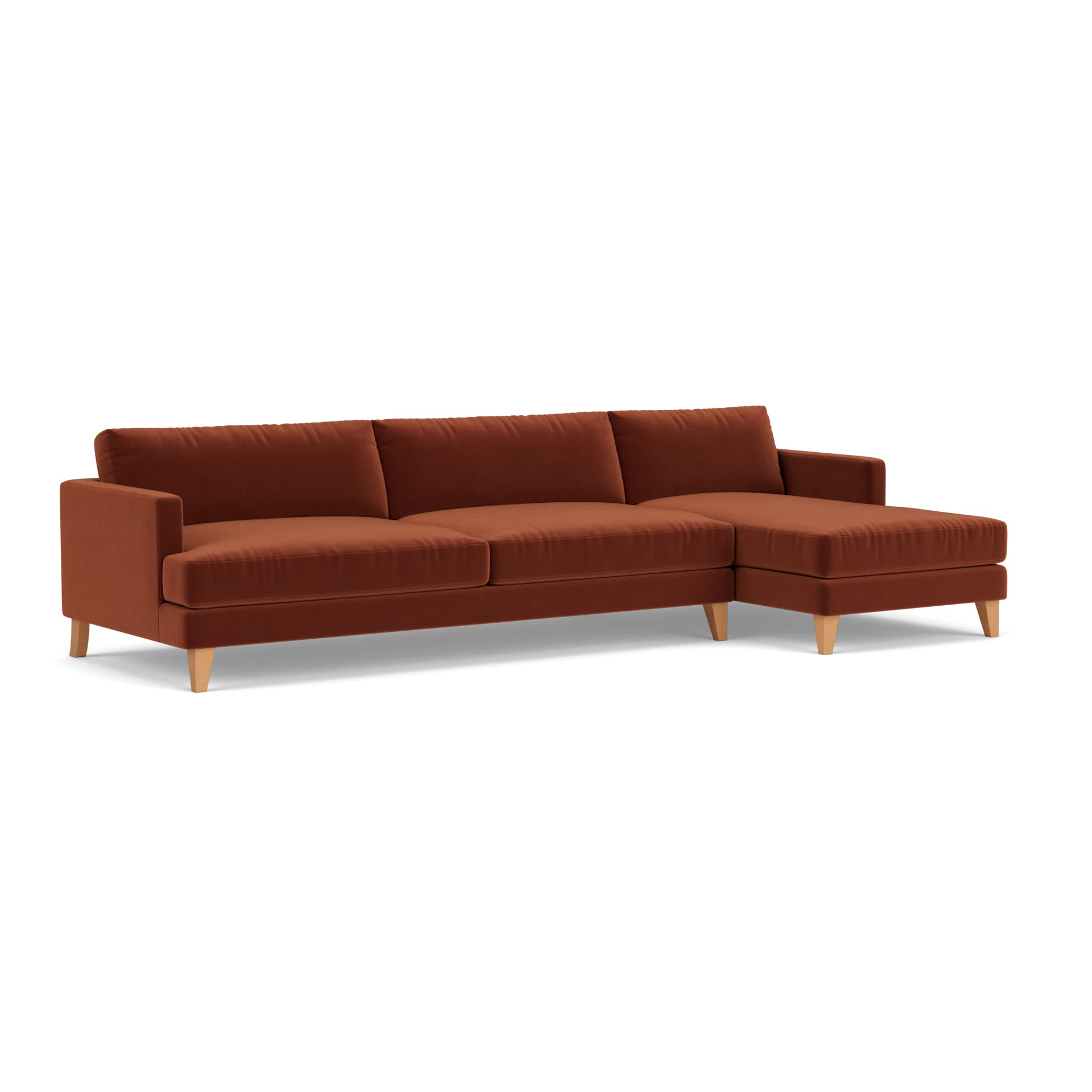 Jackson Chaise Extra Large Right Hand in Matt Velvet - Brick with Light legs