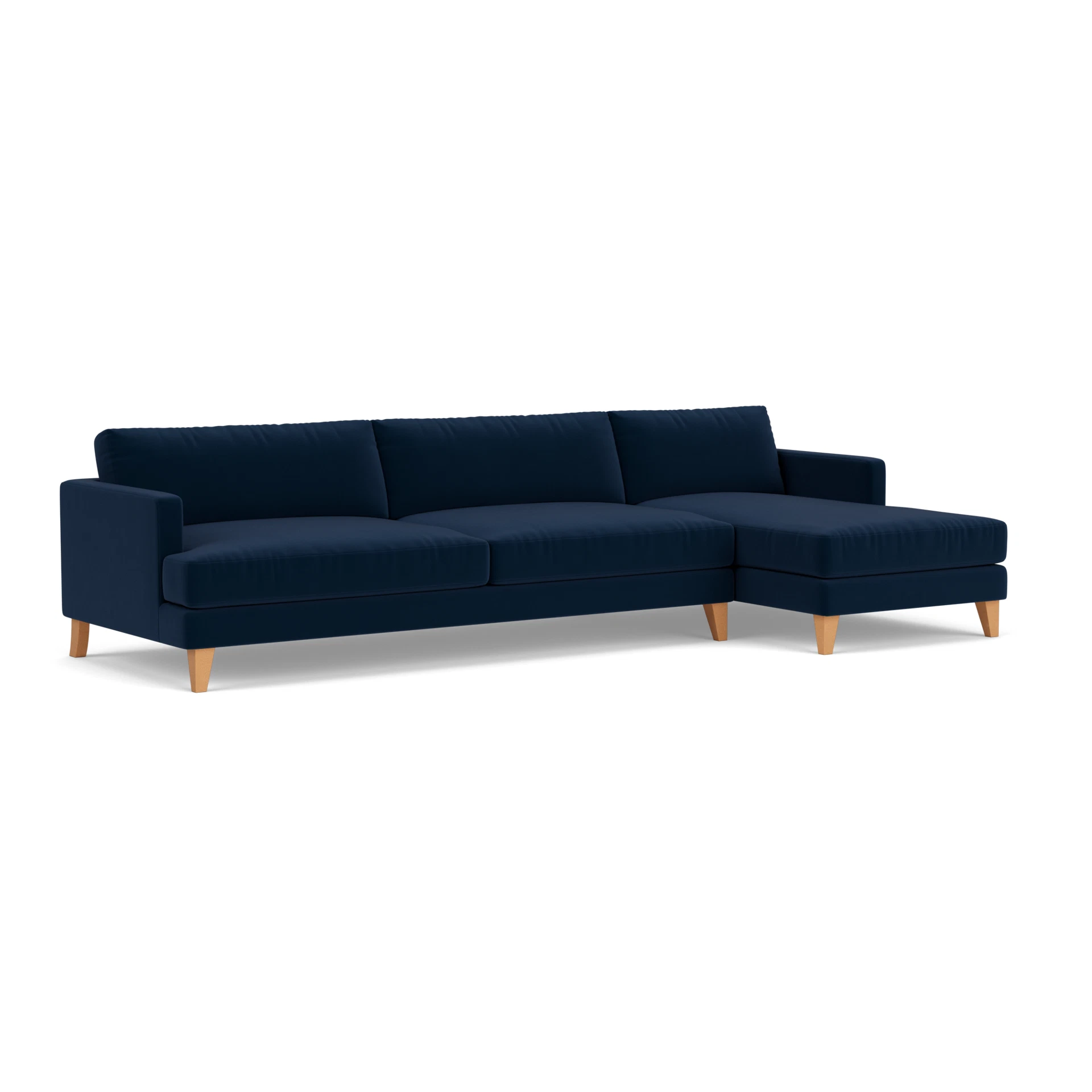 Jackson Chaise Extra Large Right Hand in Matt Velvet - Deep Blue with Light legs