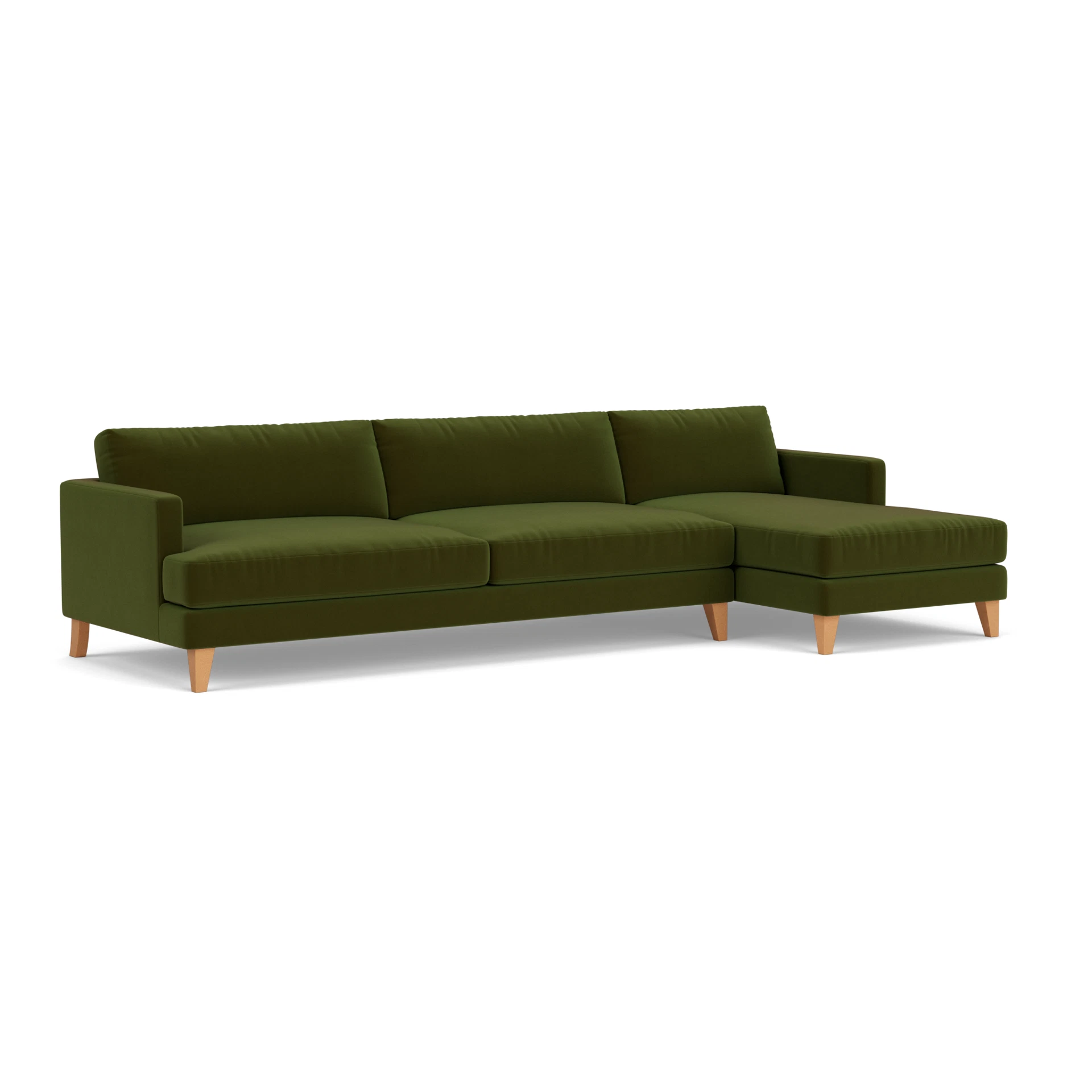 Jackson Chaise Extra Large Right Hand in Matt Velvet - Forest Green with Light legs