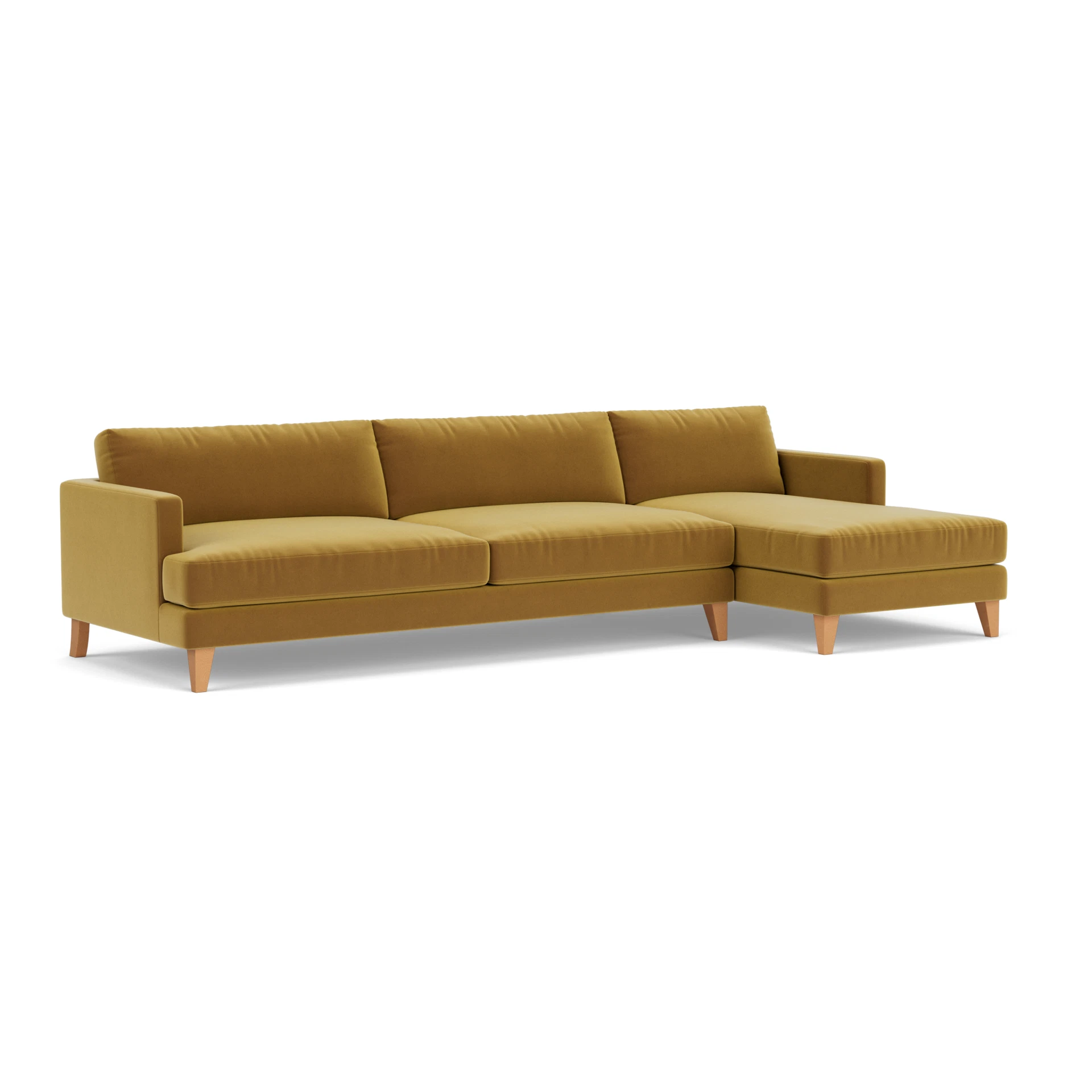 Jackson Chaise Extra Large Right Hand in Matt Velvet - Mustard with Light legs