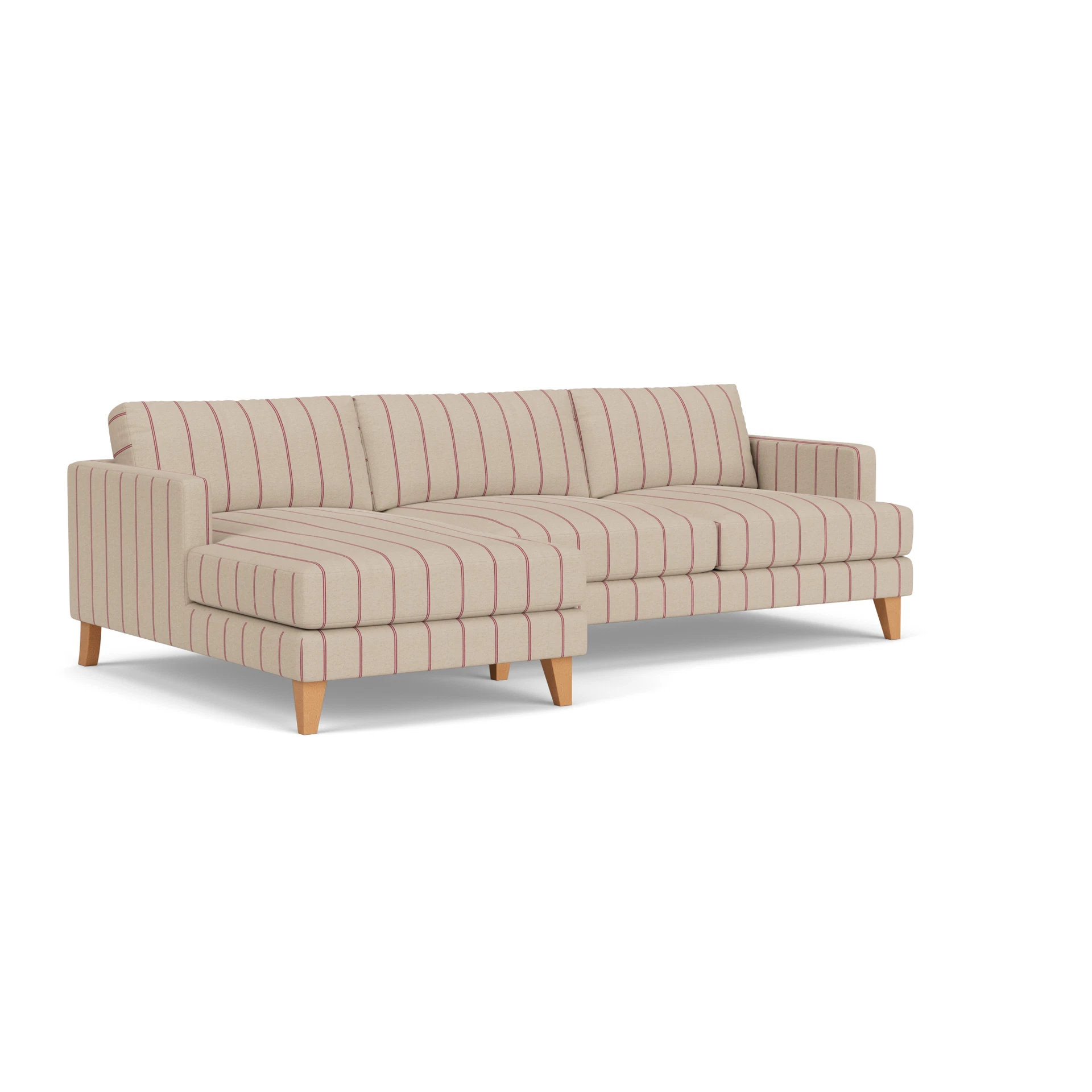 Jackson Chaise Large Left Hand in Compton Stripe - Raspberry with Light legs