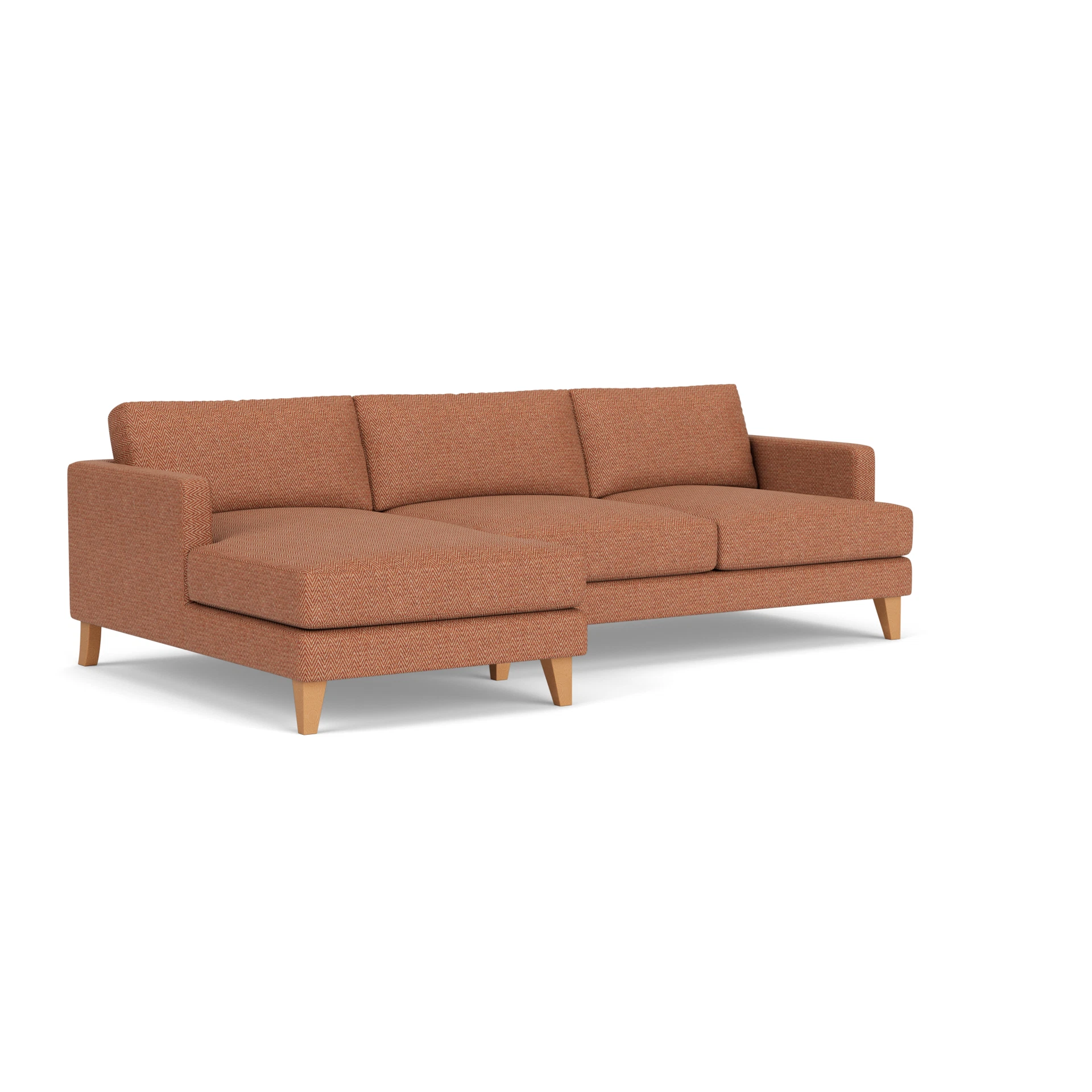 Jackson Chaise Large Left Hand in Herringbone Weave - Brick with Light legs