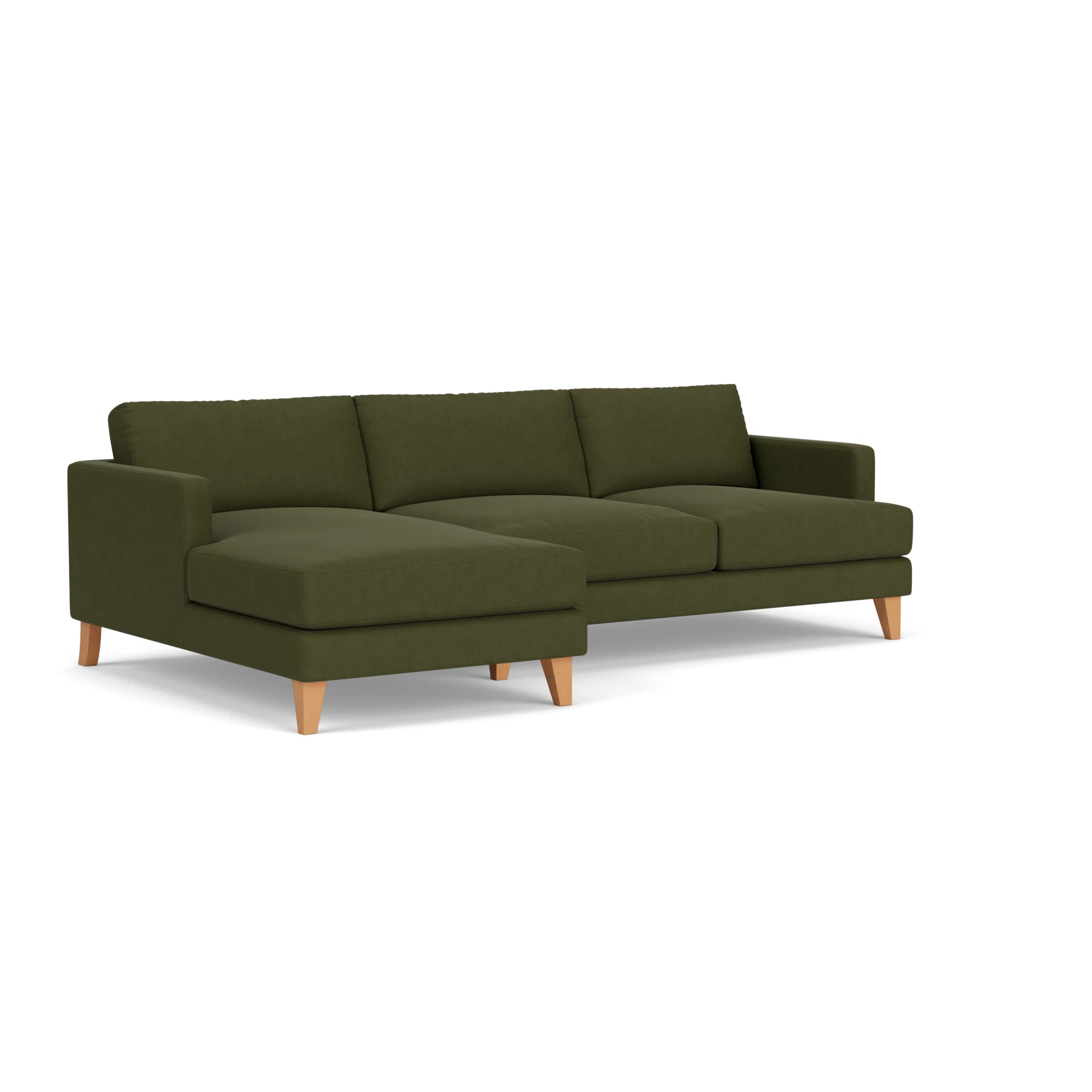 Jackson Chaise Large Left Hand in House Linen Mix - Forest Green with Light legs
