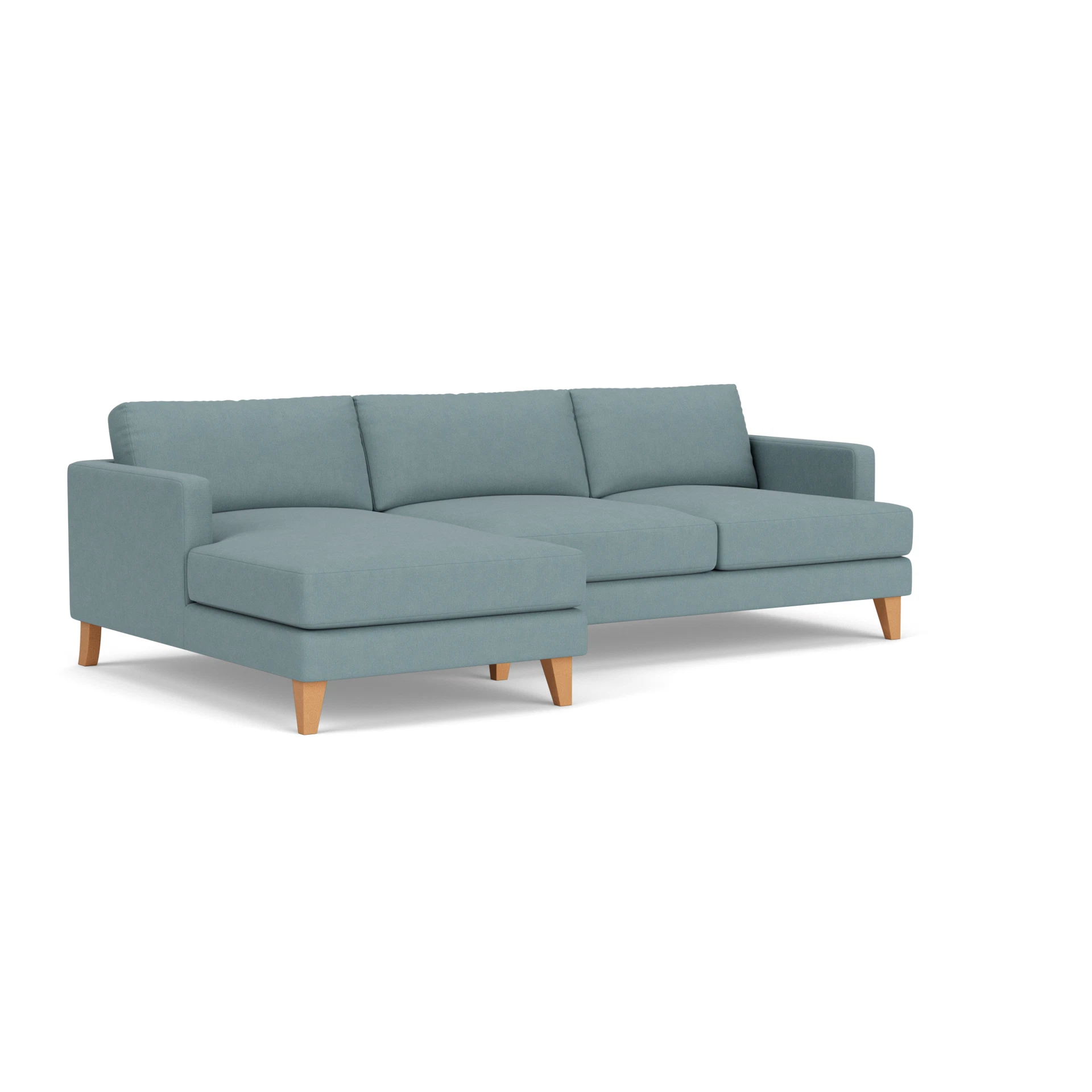 Jackson Chaise Large Left Hand in House Linen Mix - Sky Blue with Light legs