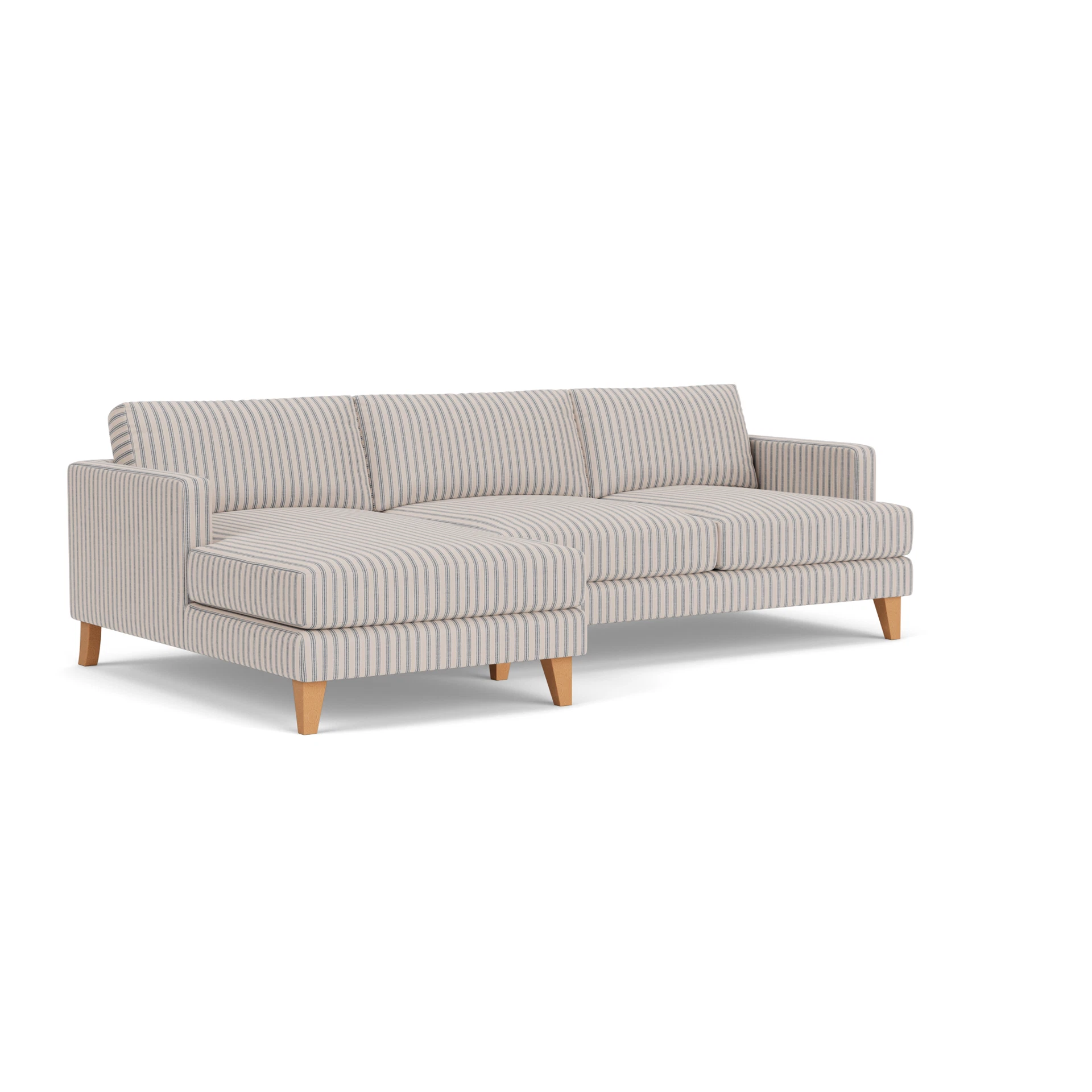 Jackson Chaise Large Left Hand in Kingham Stripe - Indigo with Light legs