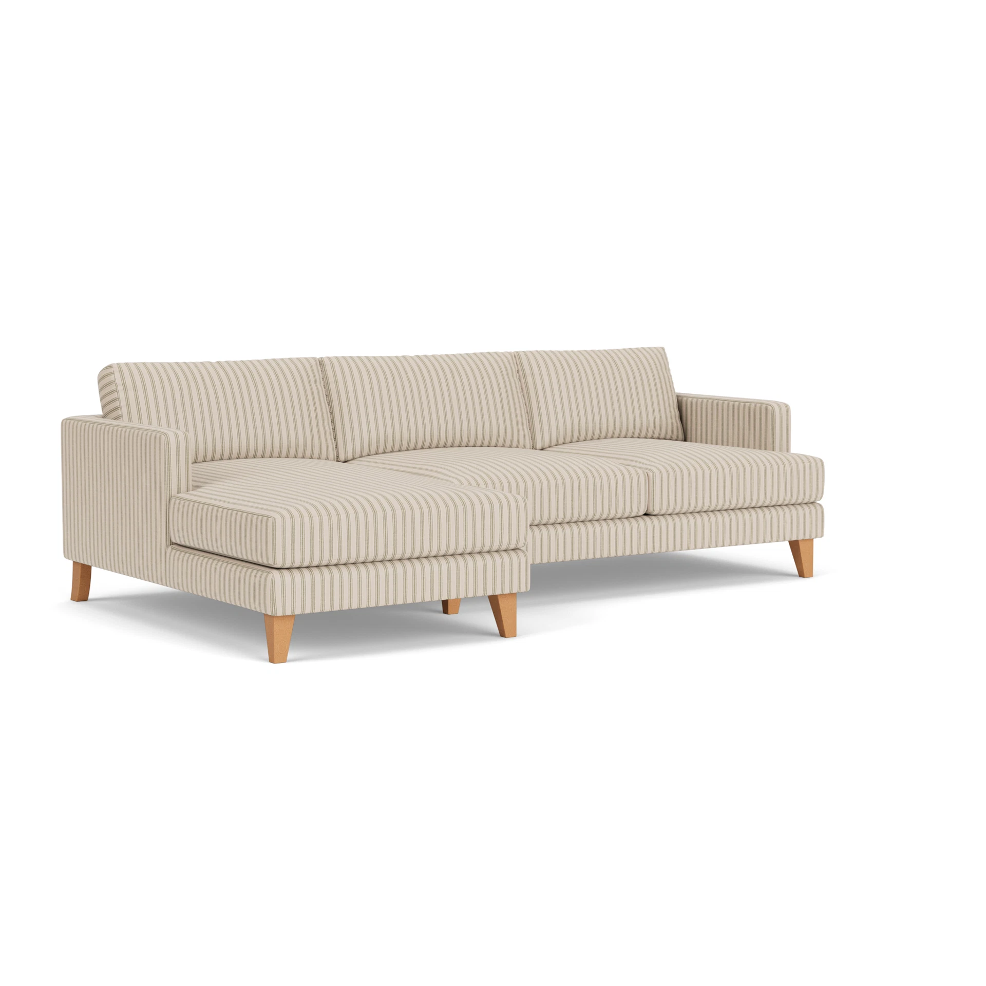 Jackson Chaise Large Left Hand in Kingham Stripe - Sage with Light legs