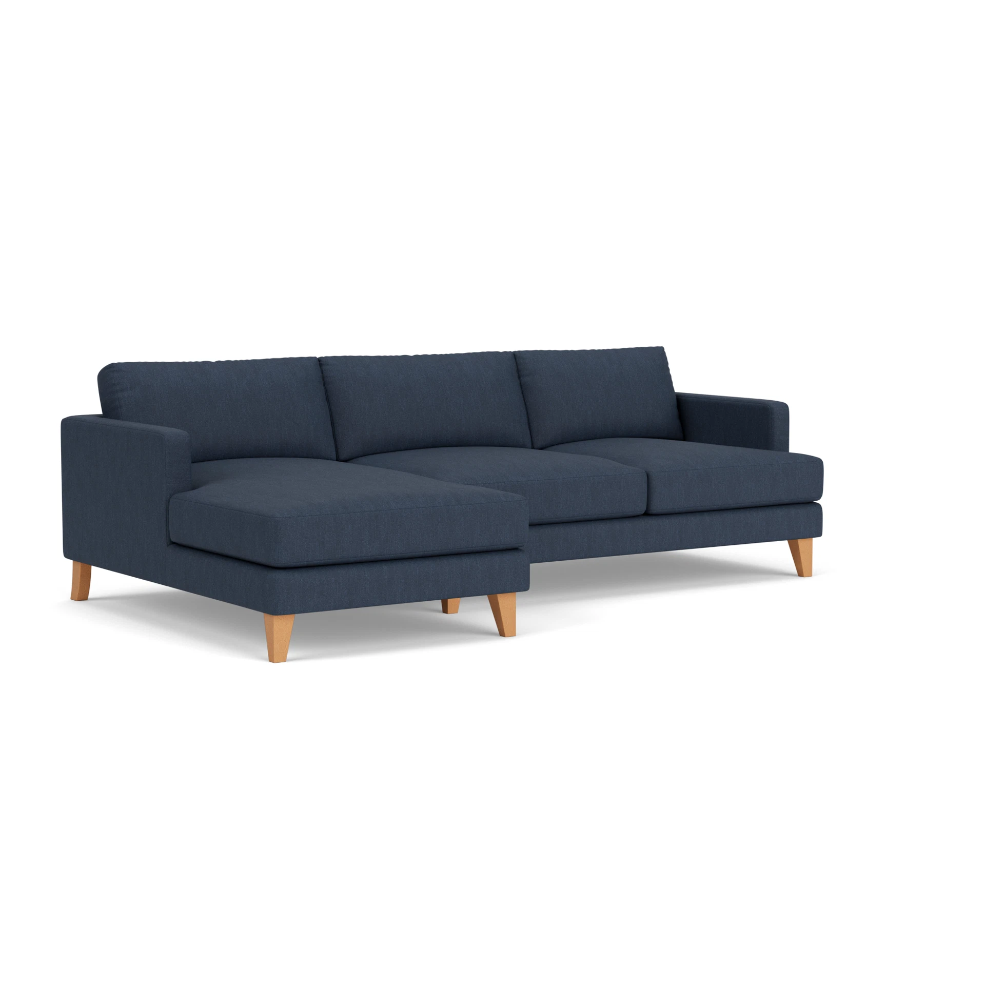 Jackson Chaise Large Left Hand in Luxury Italian Linen - Indigo with Light legs