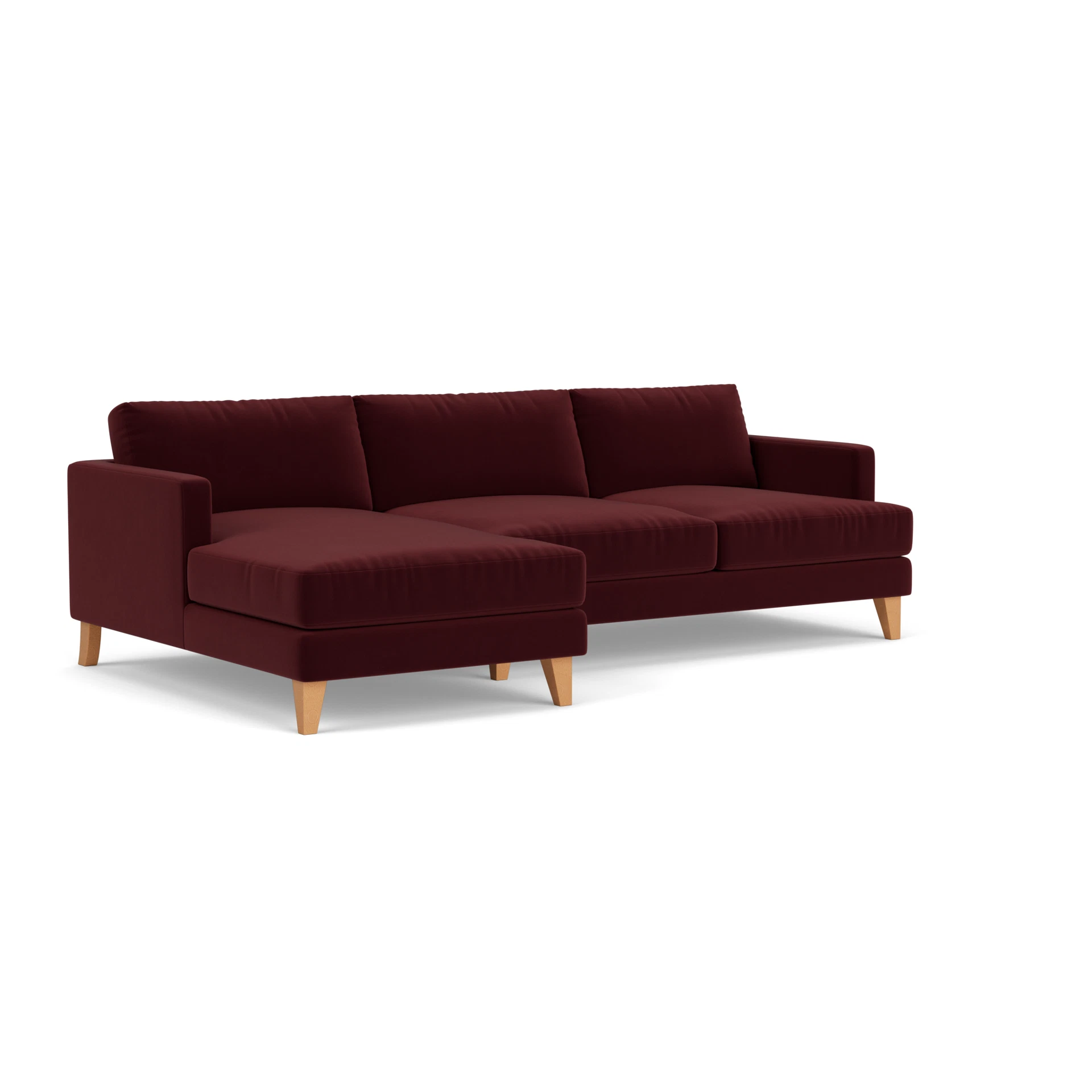 Jackson Chaise Large Left Hand in Matt Velvet - Dark Rosehip with Light legs