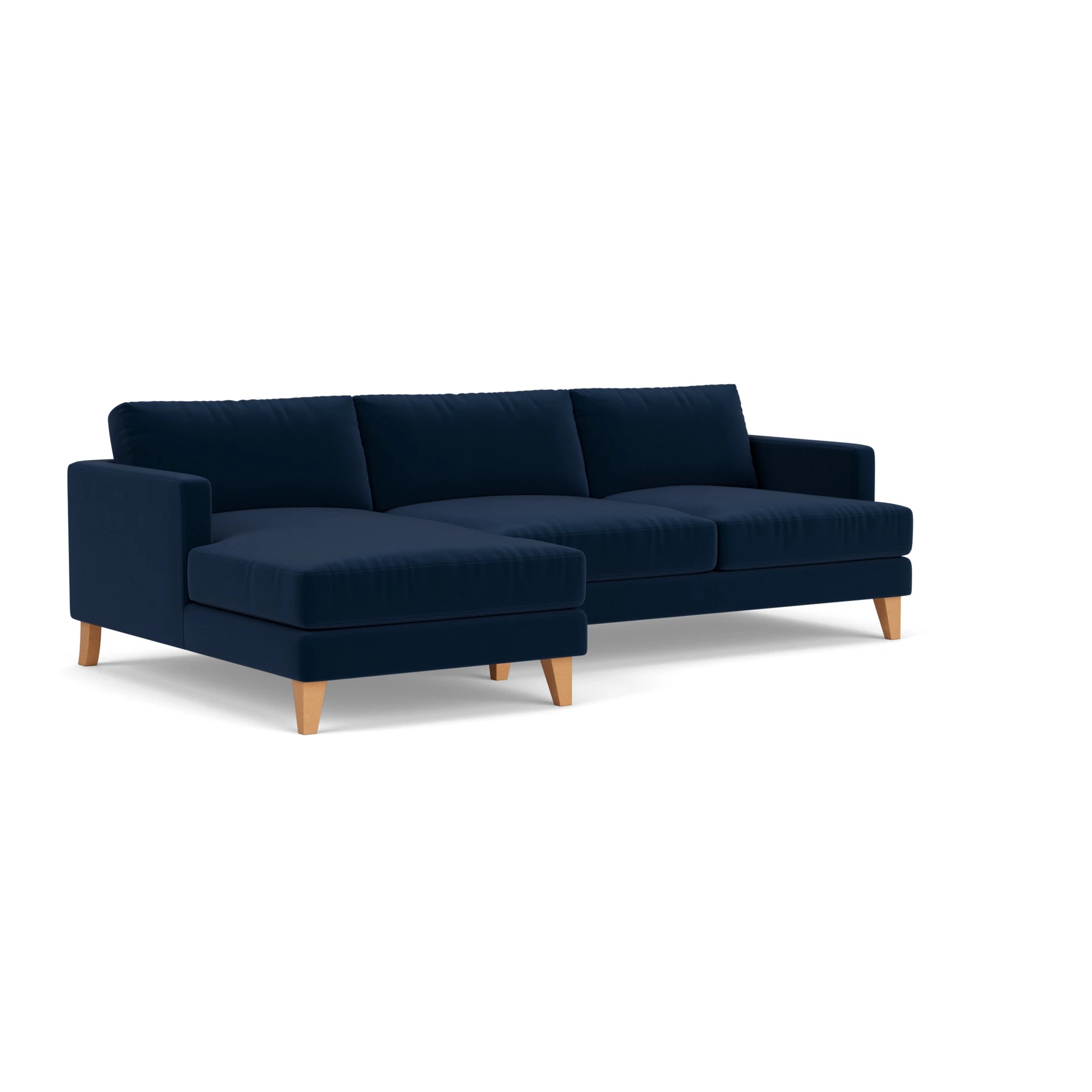 Jackson Chaise Large Left Hand in Matt Velvet - Deep Blue with Light legs