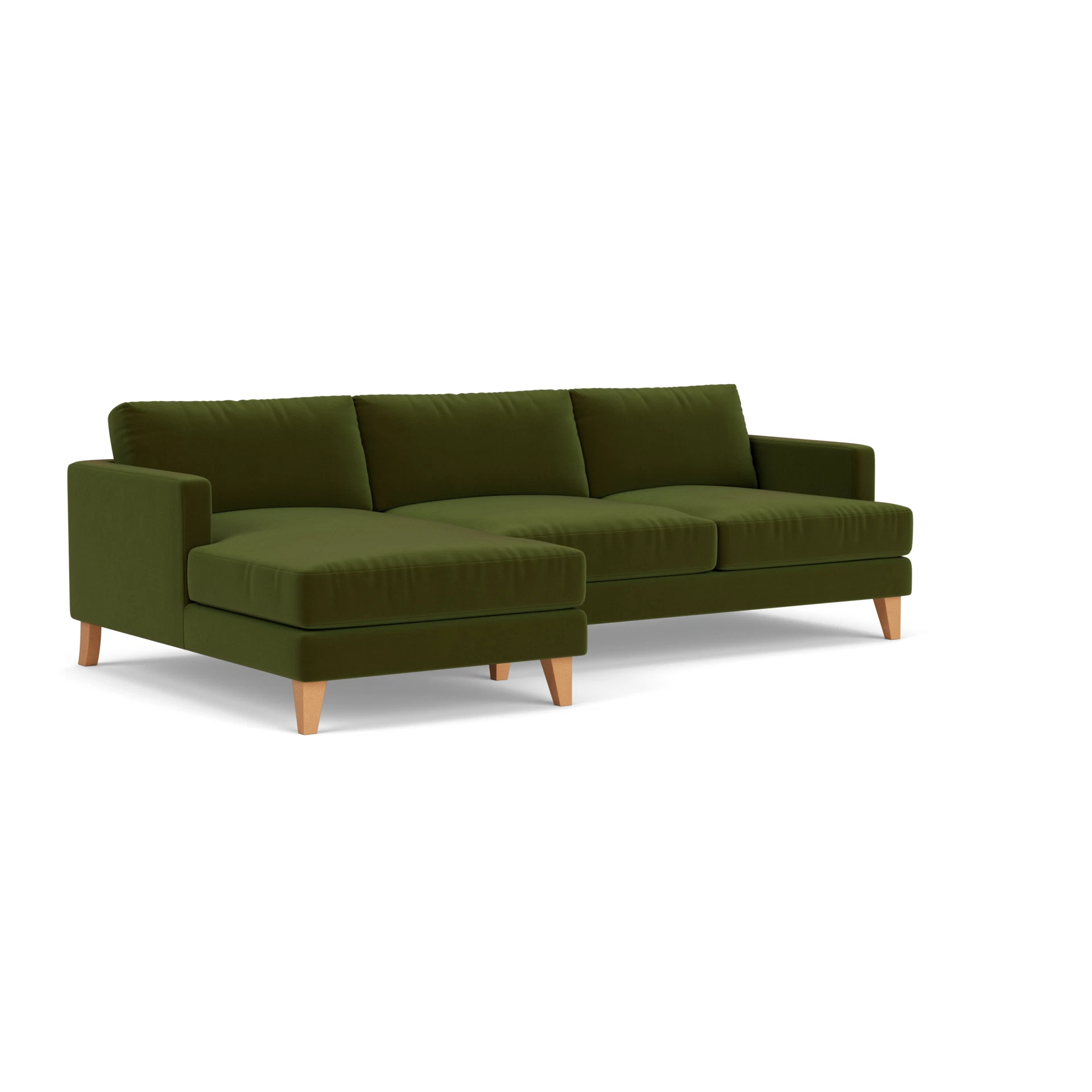 Jackson Chaise Large Left Hand in Matt Velvet - Forest Green with Light legs