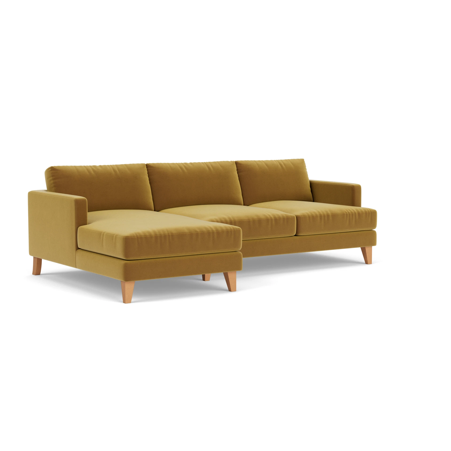 Jackson Chaise Large Left Hand in Matt Velvet - Mustard with Light legs