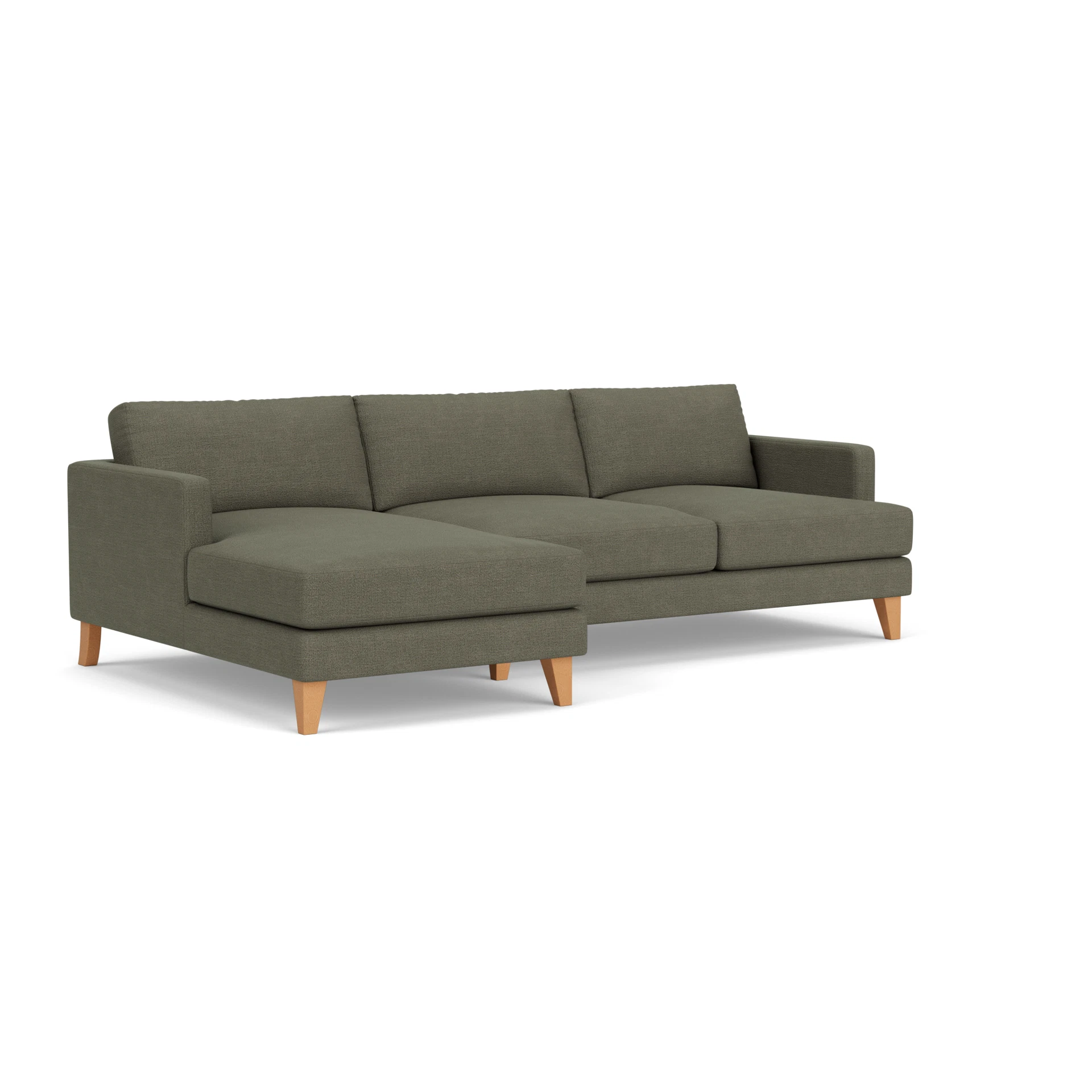 Jackson Chaise Large Left Hand in Rustic Weave - Deep Forest with Light legs