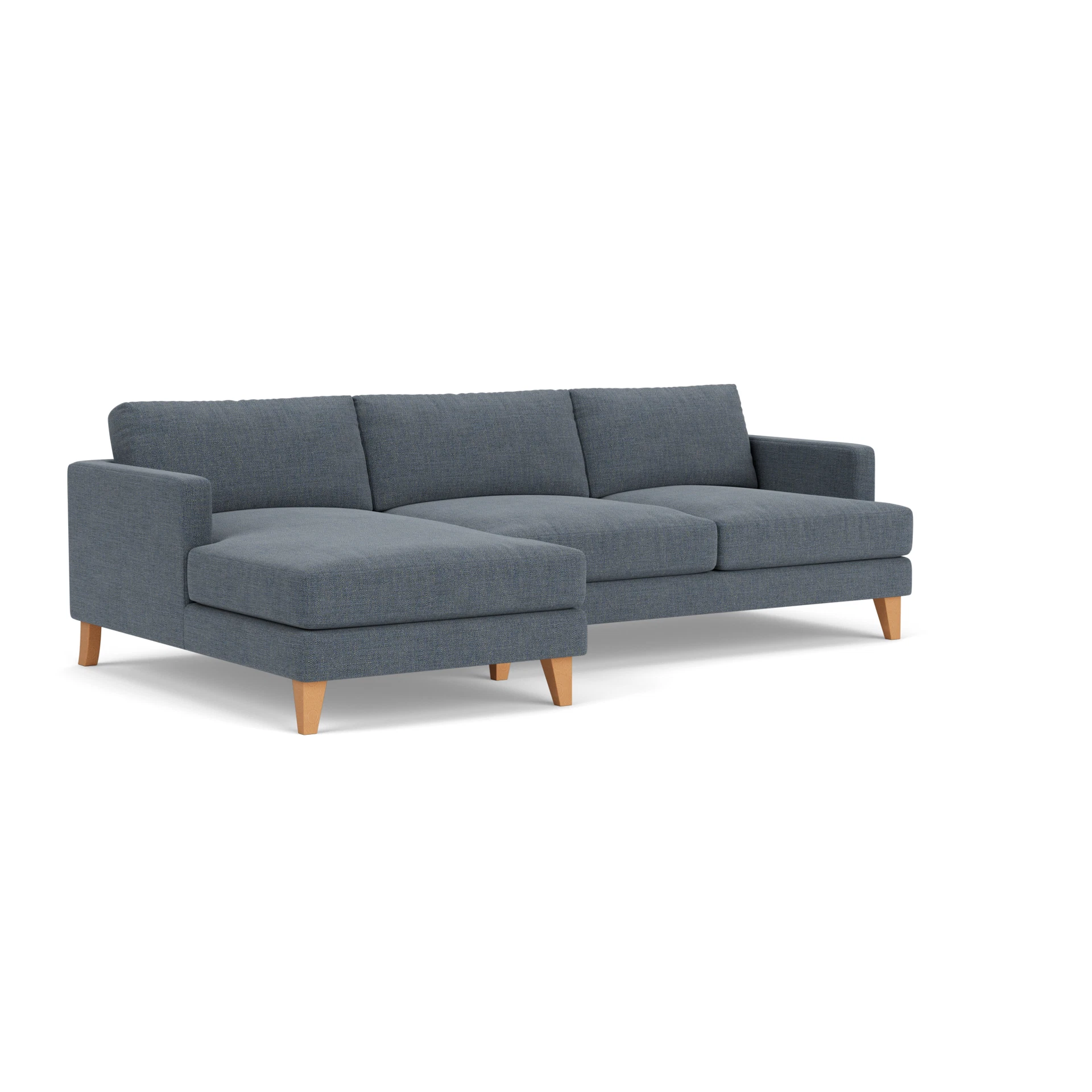 Jackson Chaise Large Left Hand in Rustic Weave - Indigo with Light legs