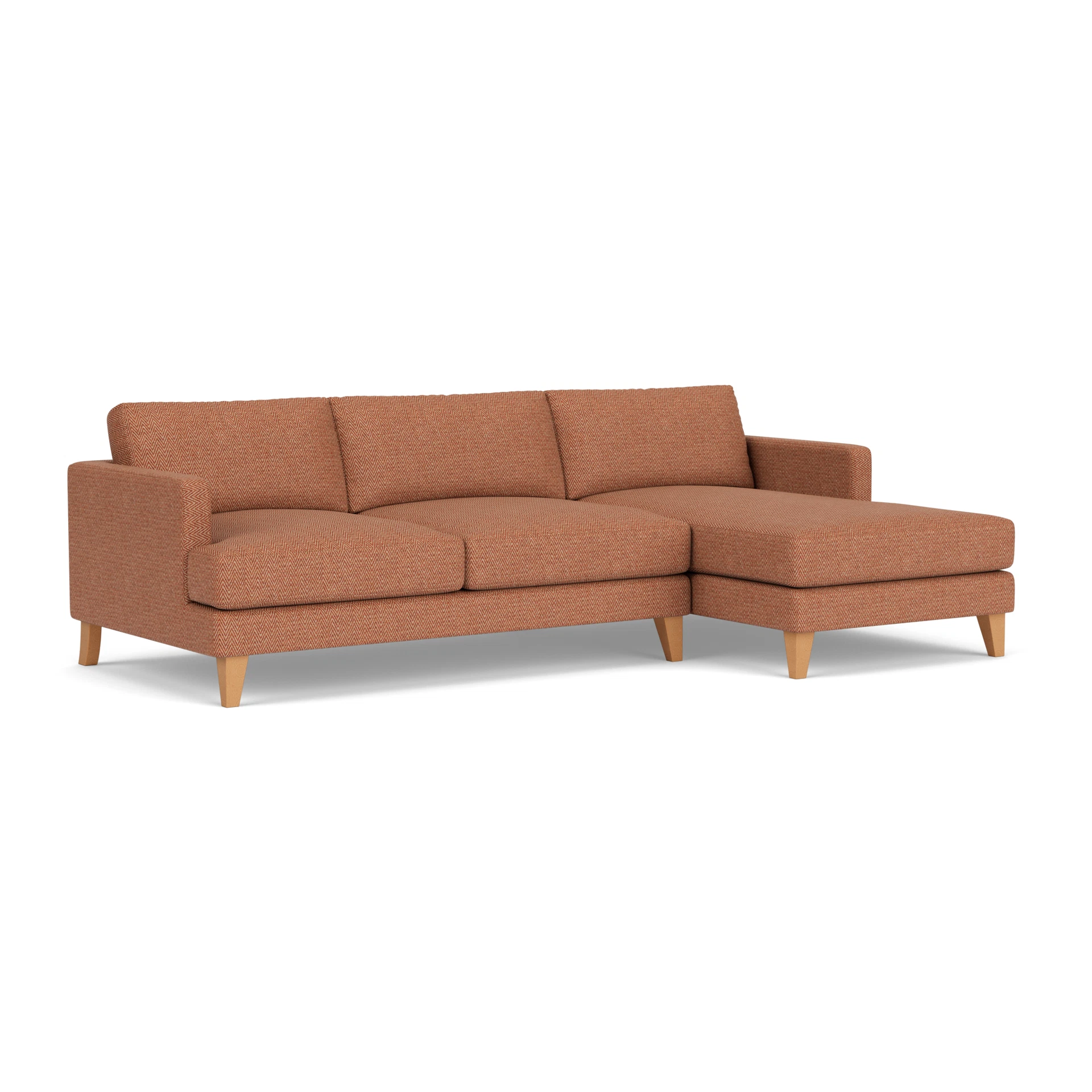 Jackson Chaise Large Right Hand in Herringbone Weave - Brick with Light legs