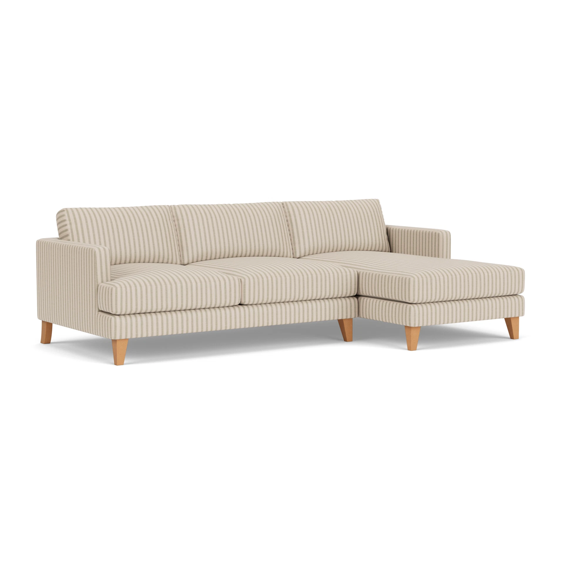 Jackson Chaise Large Right Hand in Kingham Stripe - Sage with Light legs