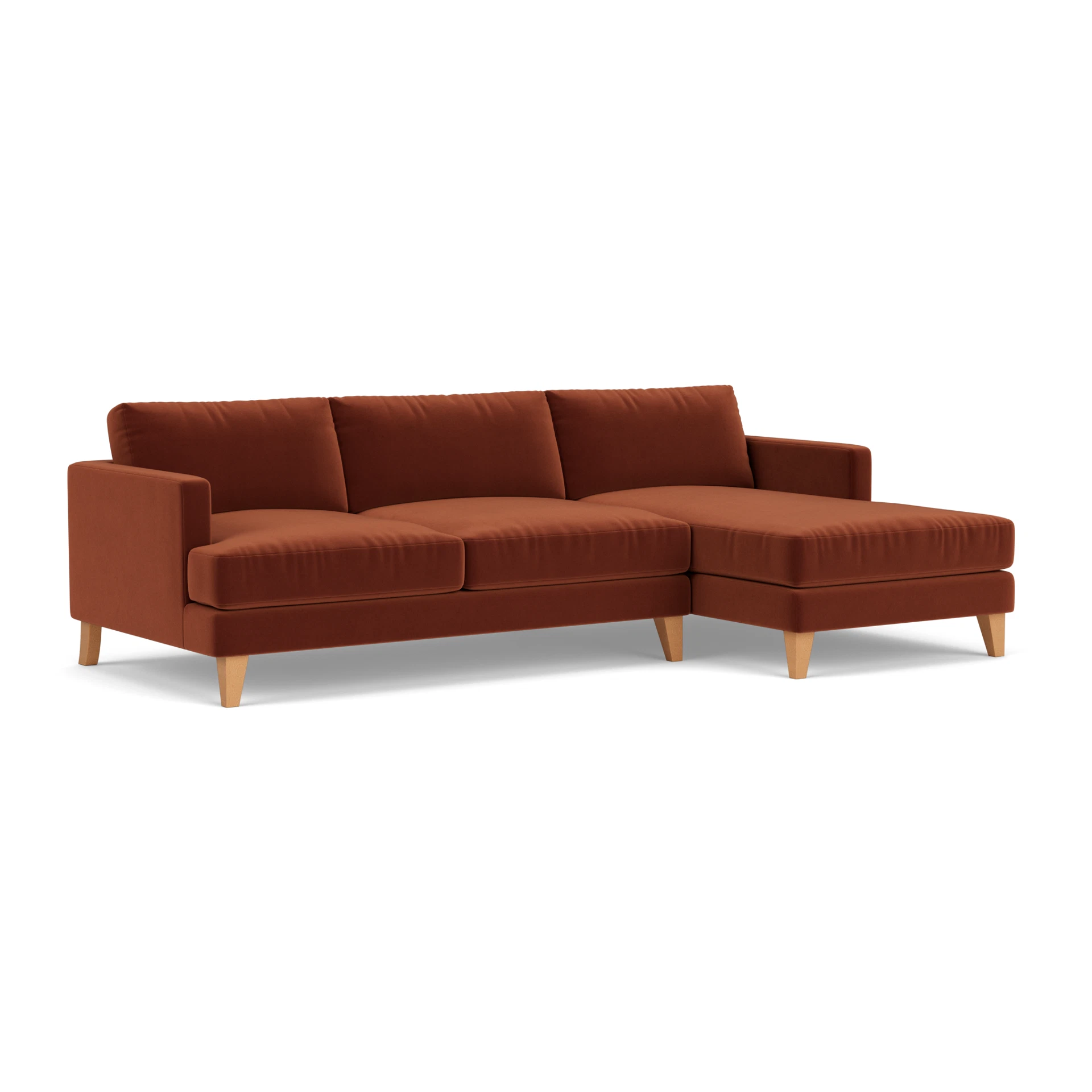 Jackson Chaise Large Right Hand in Matt Velvet - Brick with Light legs