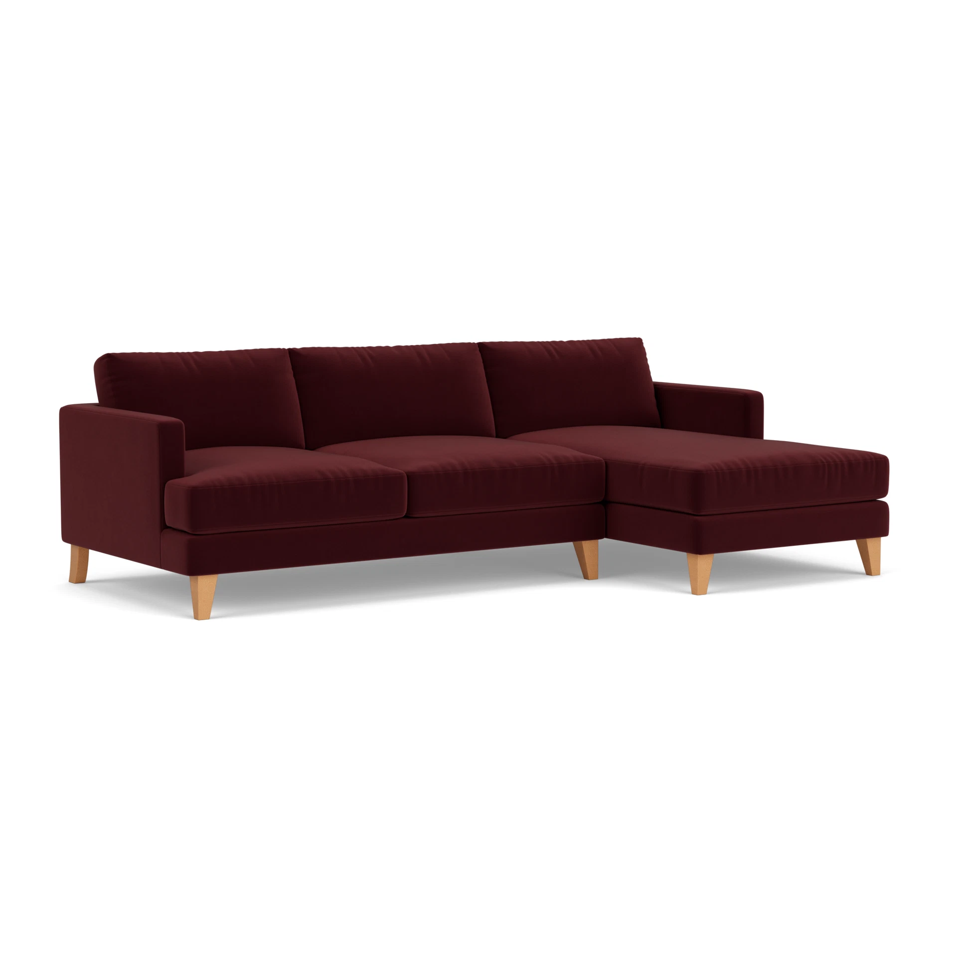 Jackson Chaise Large Right Hand in Matt Velvet - Dark Rosehip with Light legs