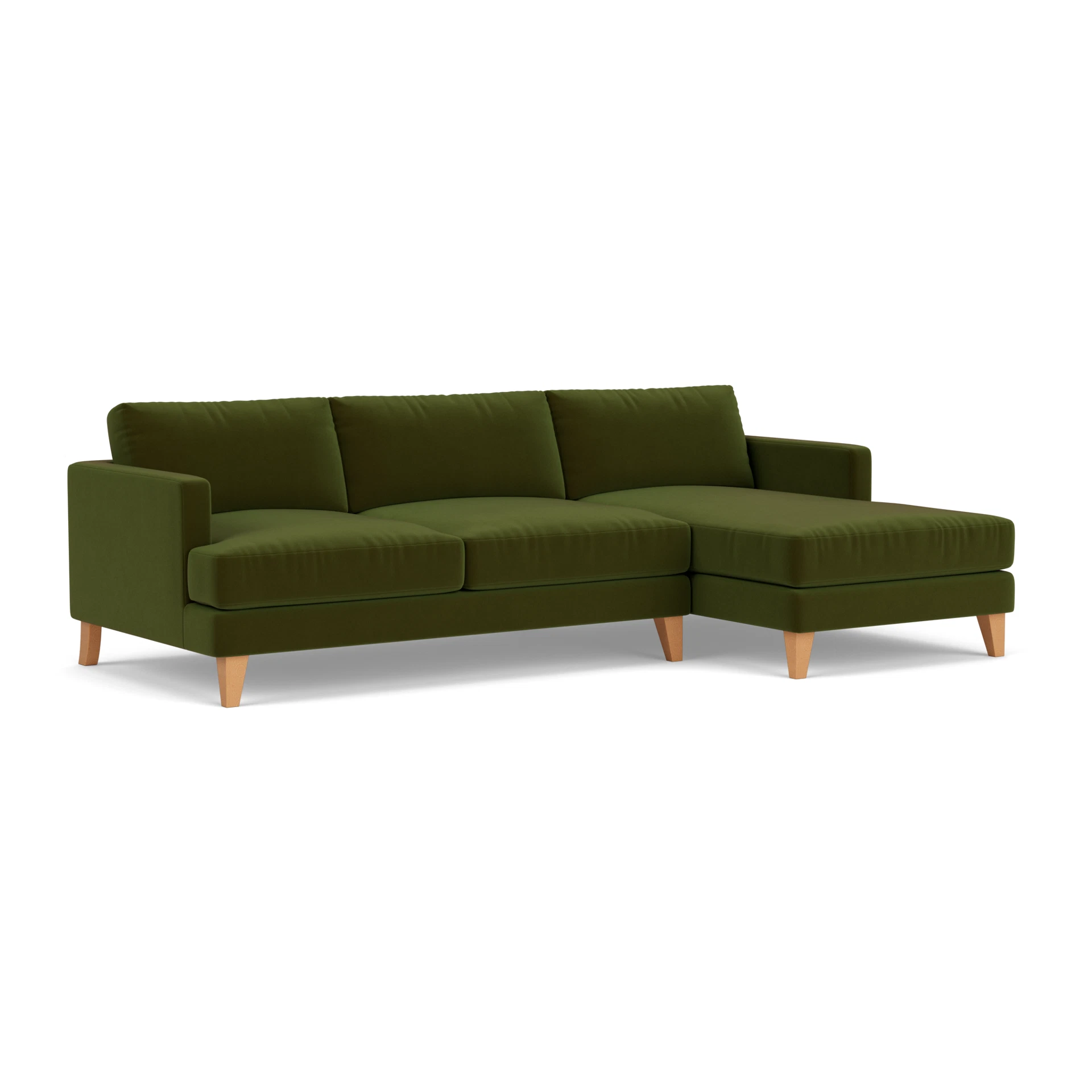 Jackson Chaise Large Right Hand in Matt Velvet - Forest Green with Light legs