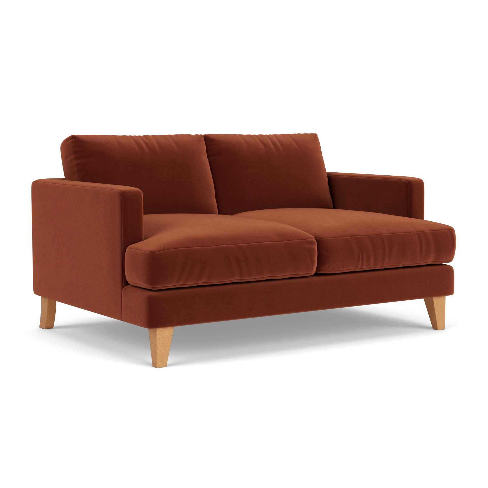 Jackson Large 2 Seater Sofa in Matt Velvet - Brick with Light legs