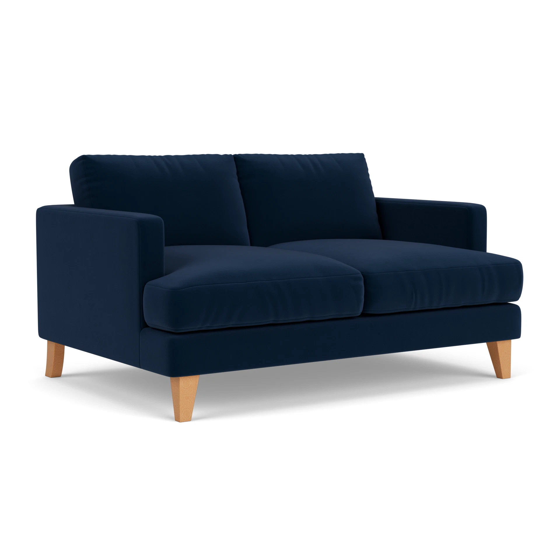 Jackson Large 2 Seater Sofa in Matt Velvet - Deep Blue with Light legs