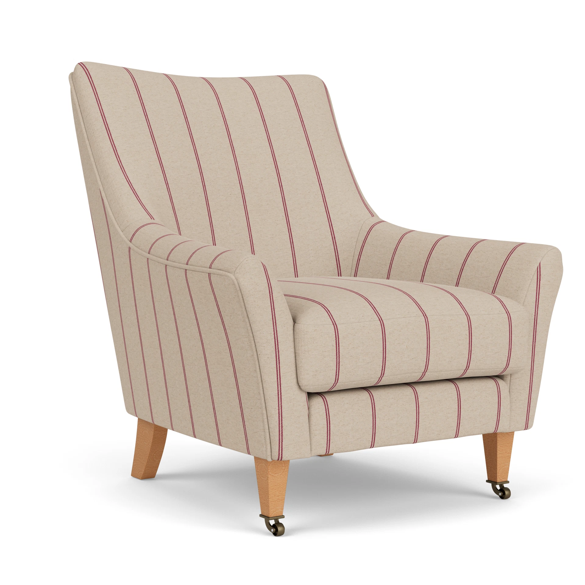 Martha Armchair in Compton Stripe - Raspberry with Light legs