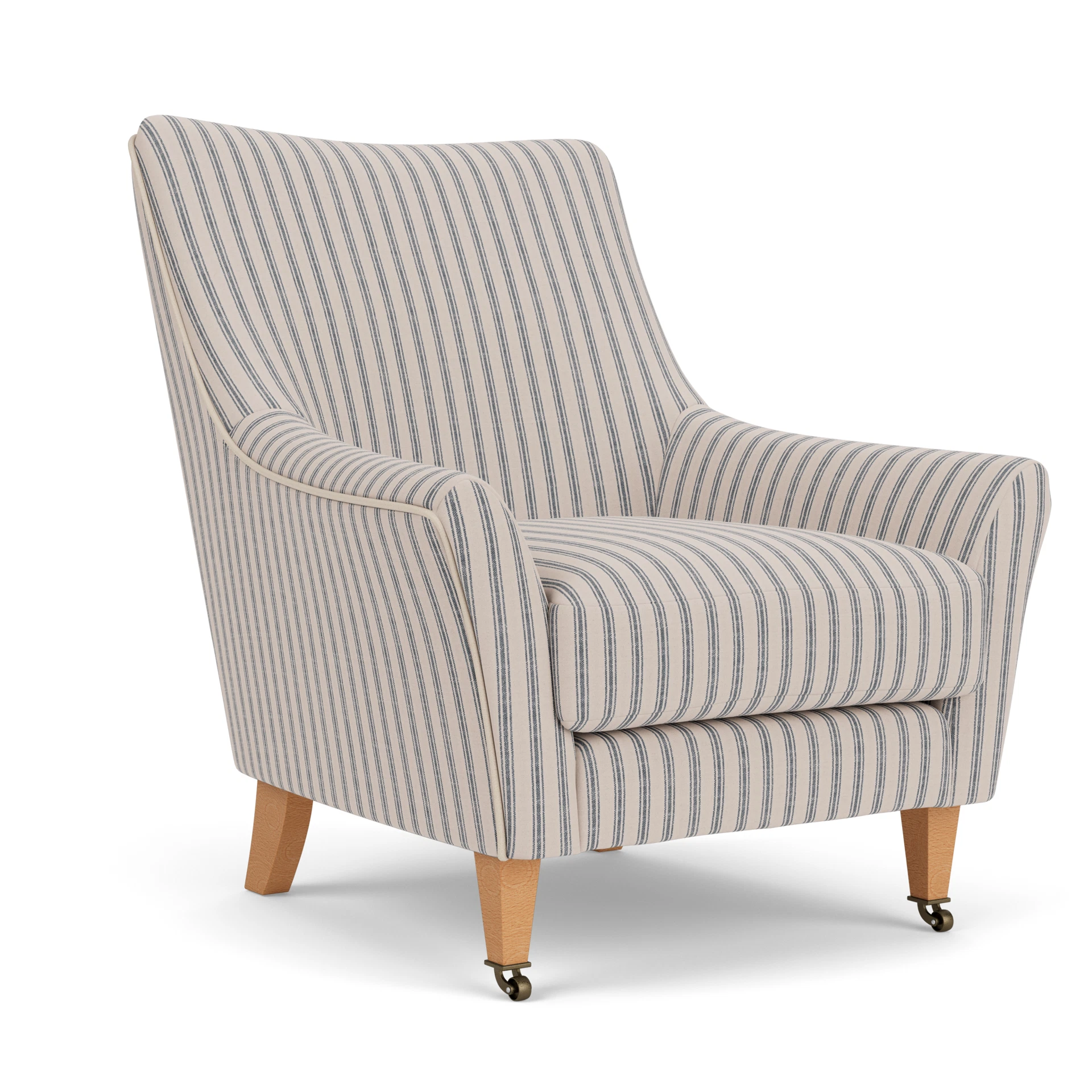 Martha Armchair in Kingham Stripe - Indigo with Light legs
