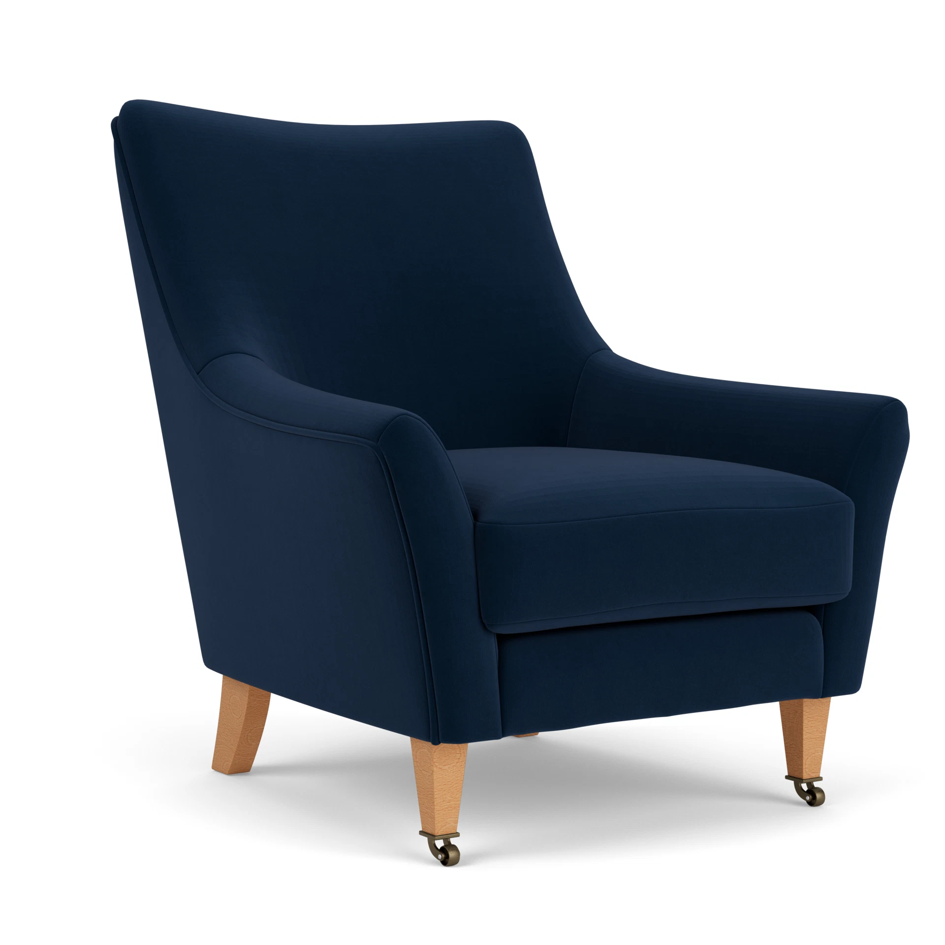 Martha Armchair in Matt Velvet - Deep Blue with Light legs