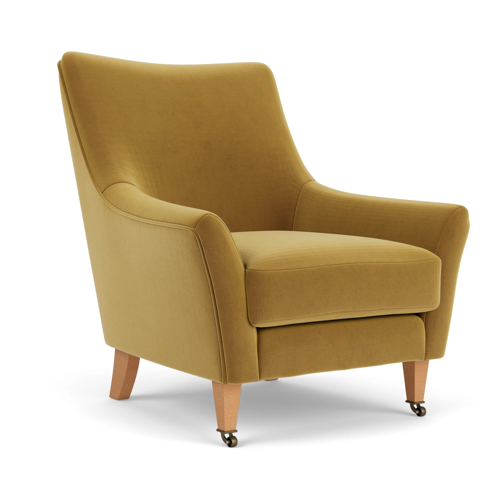 Martha Armchair in Matt Velvet - Mustard with Light legs