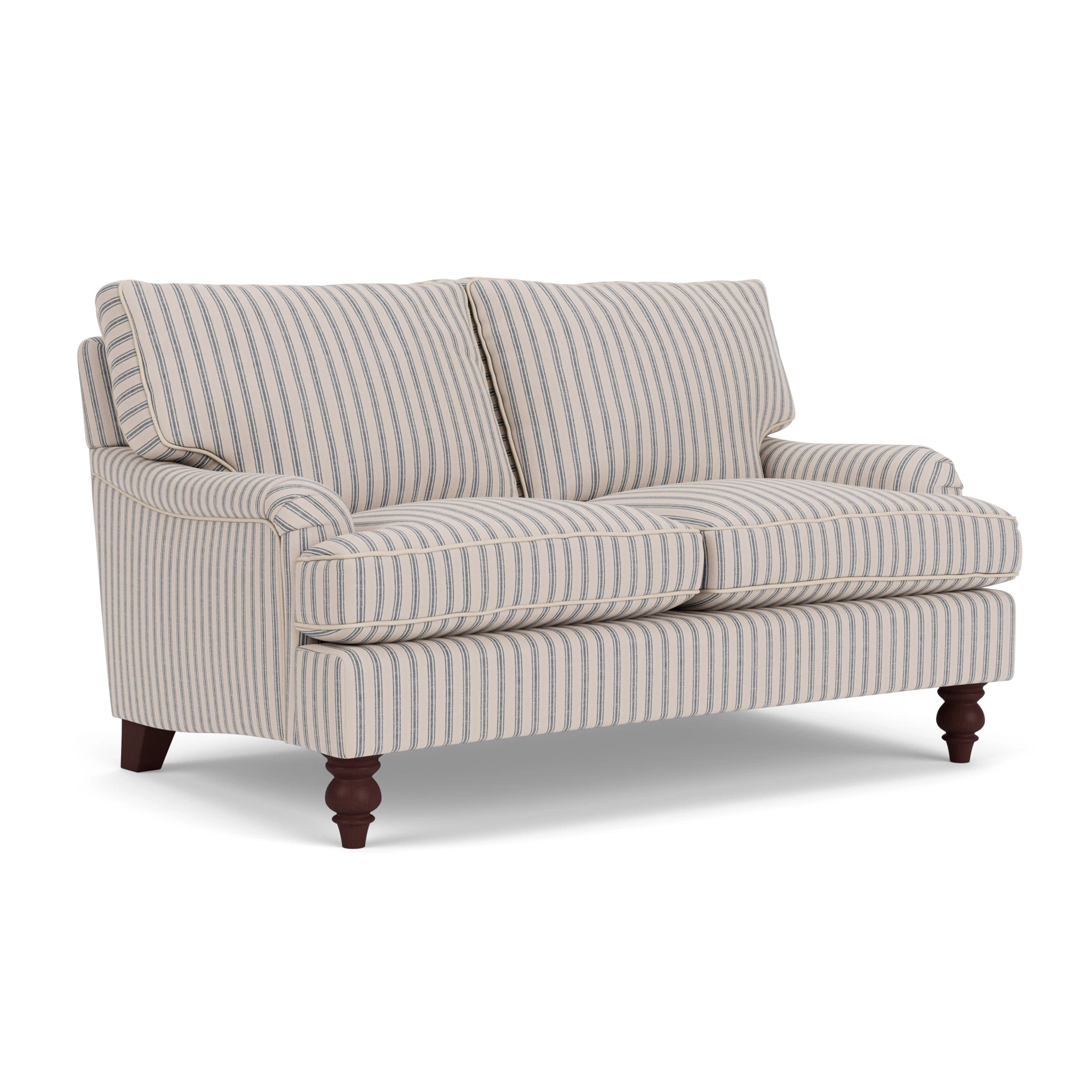 Morris 2 Seater Sofa in Kingham Stripe - Indigo with Light legs