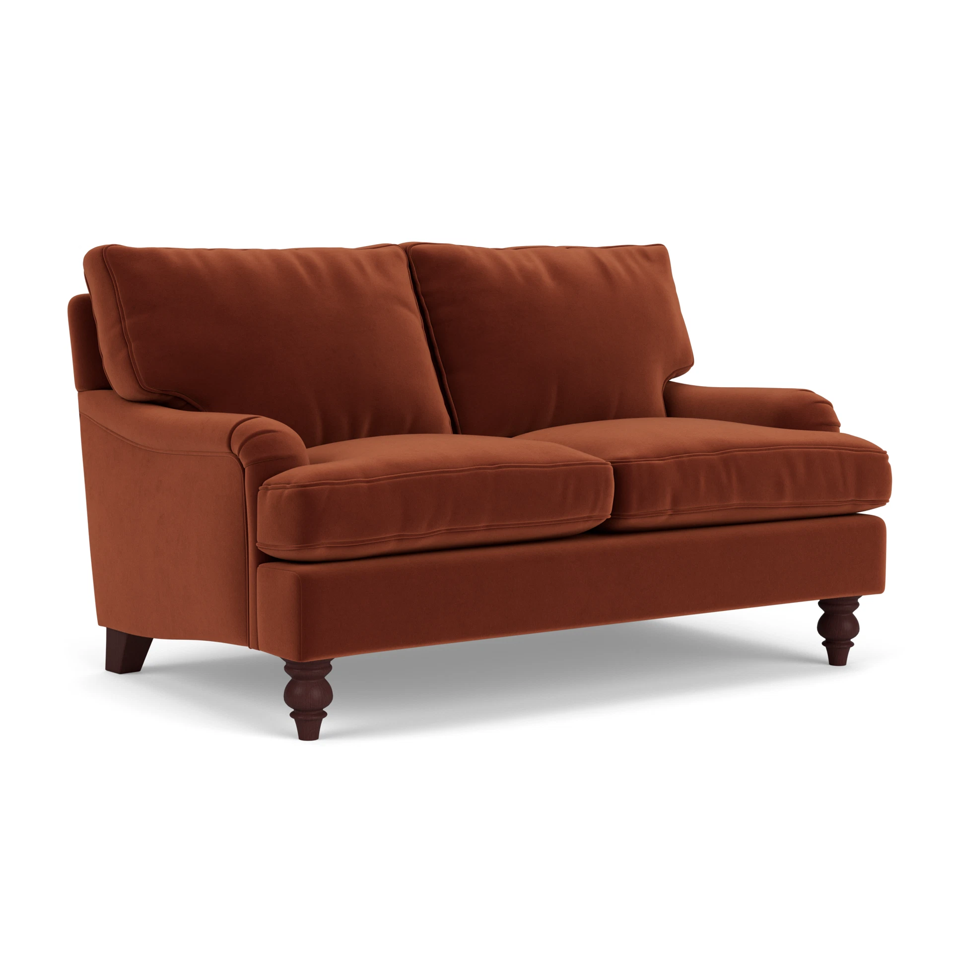 Morris 2 Seater Sofa in Matt Velvet - Brick with Light legs